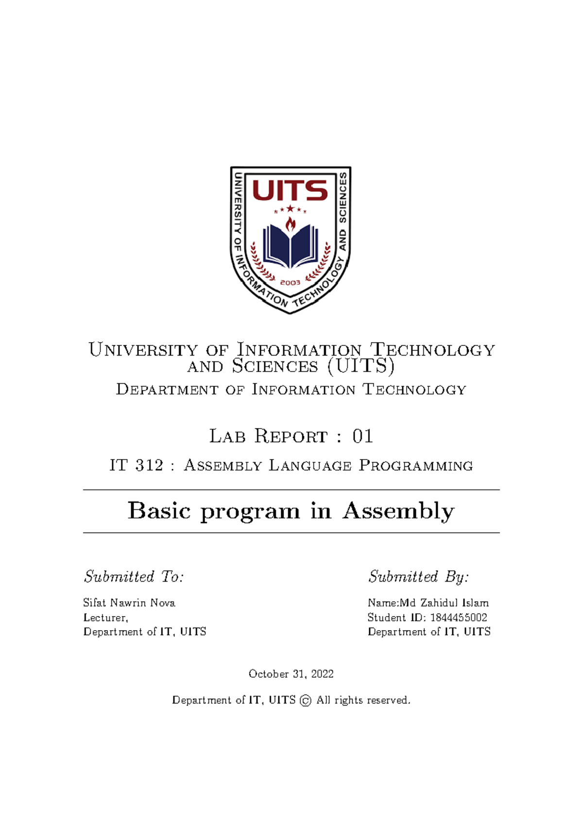 IT 312 Lab Report: Basic Program in Assembly Language - Studocu