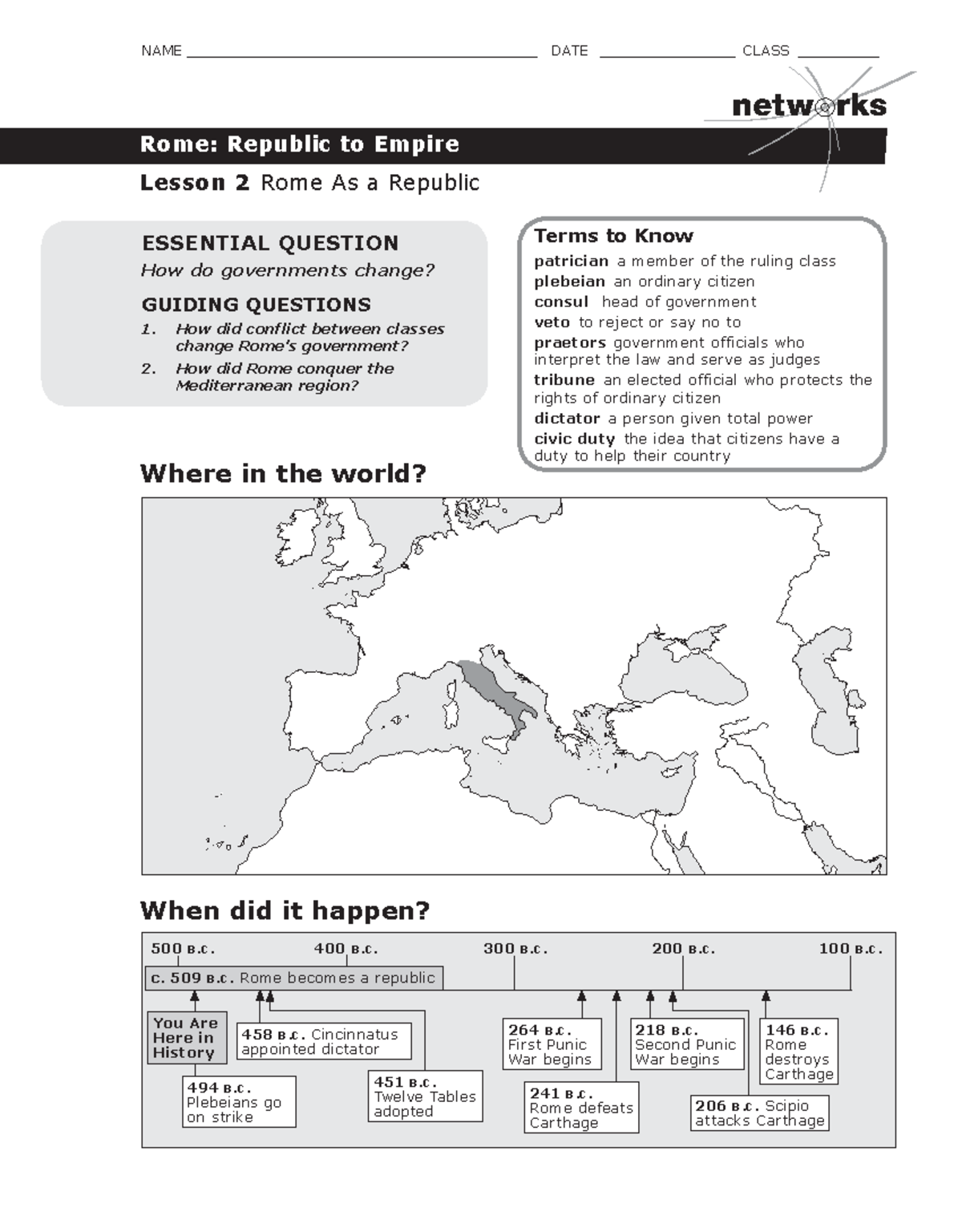Networks: Rome Republic to Empire - Lesson 2 Overview - Studocu