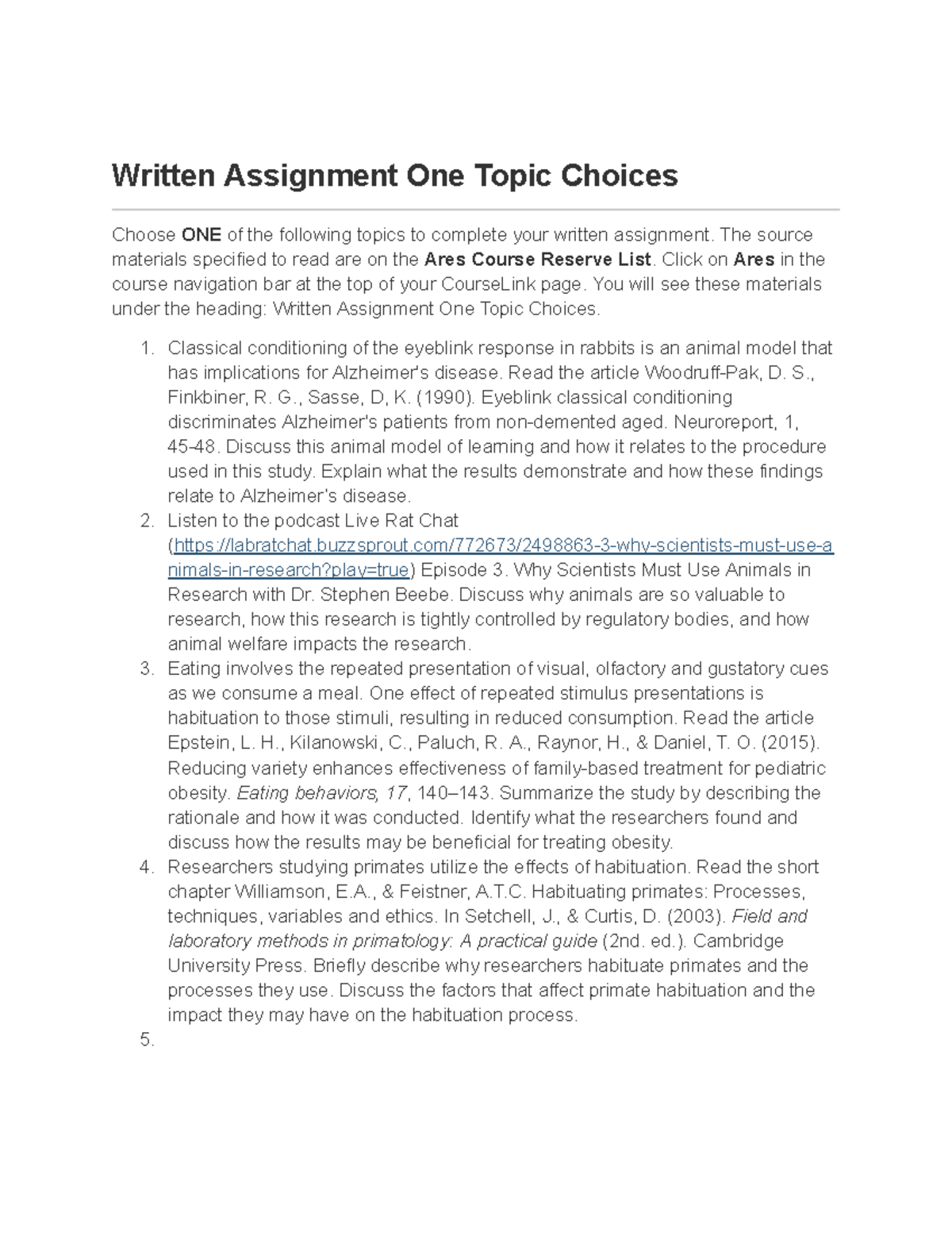 Untitled document - Written Assignment 1 topic choices - Written ...