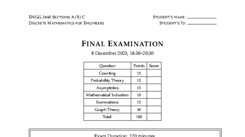 ENGG 2440 Fall 2023 Final Exam Solutions: Discrete Mathematics for ...