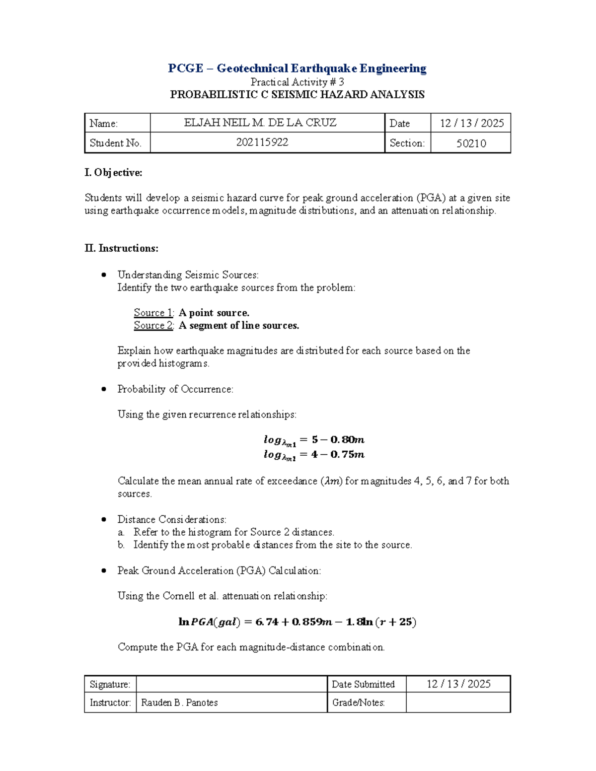 PCGE Geotechnical Earthquake Engineering Practical Activity 3 ...