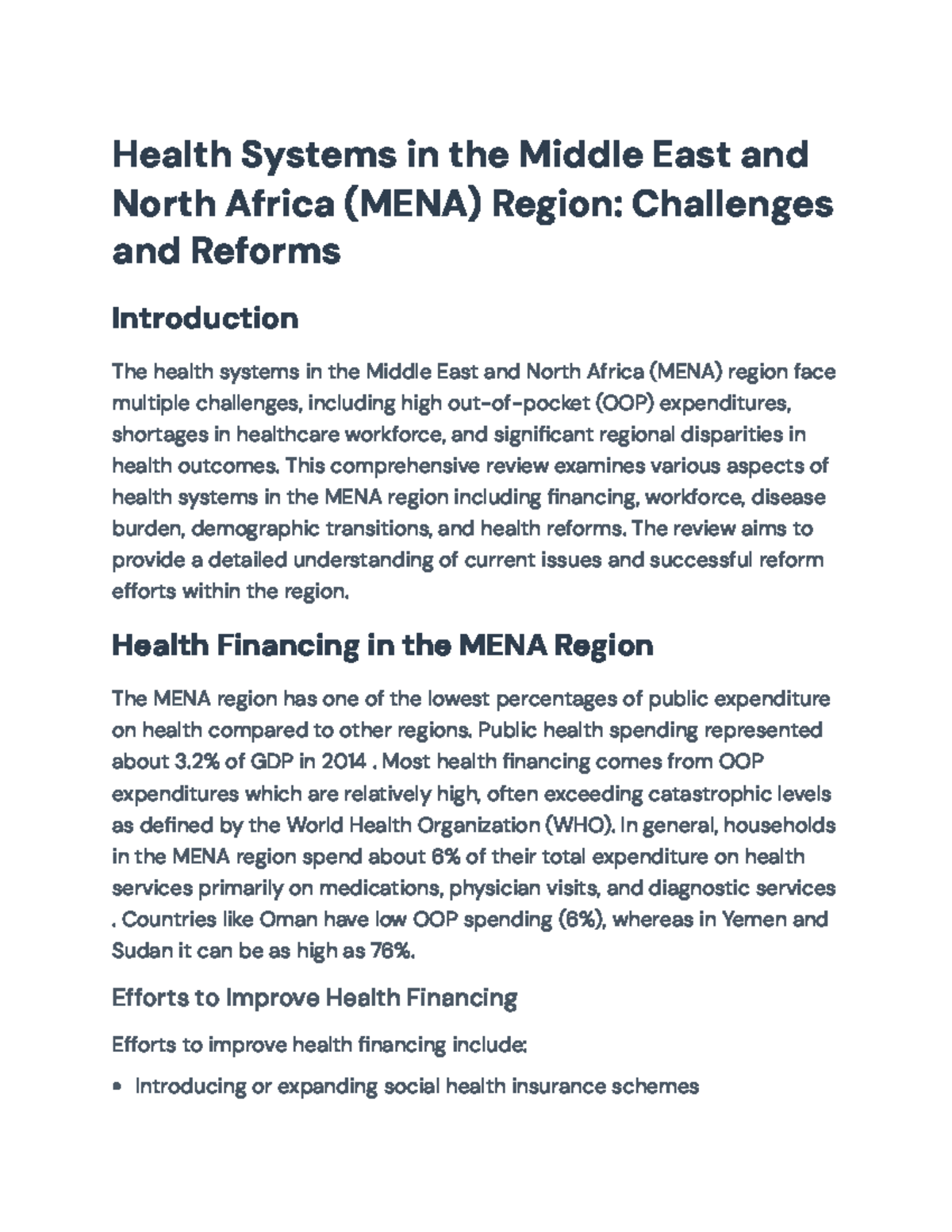Health Systems Challenges and Reforms in the MENA Region: A Review ...