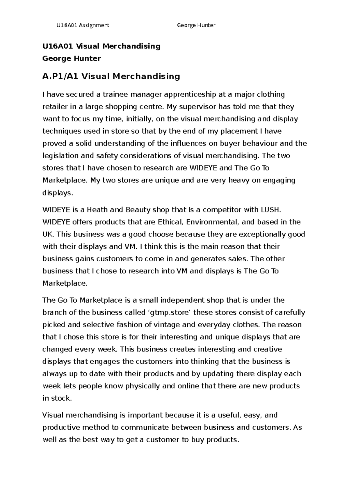 U16A01 Visual Merchandising Case Study: Techniques & Influences - Studocu