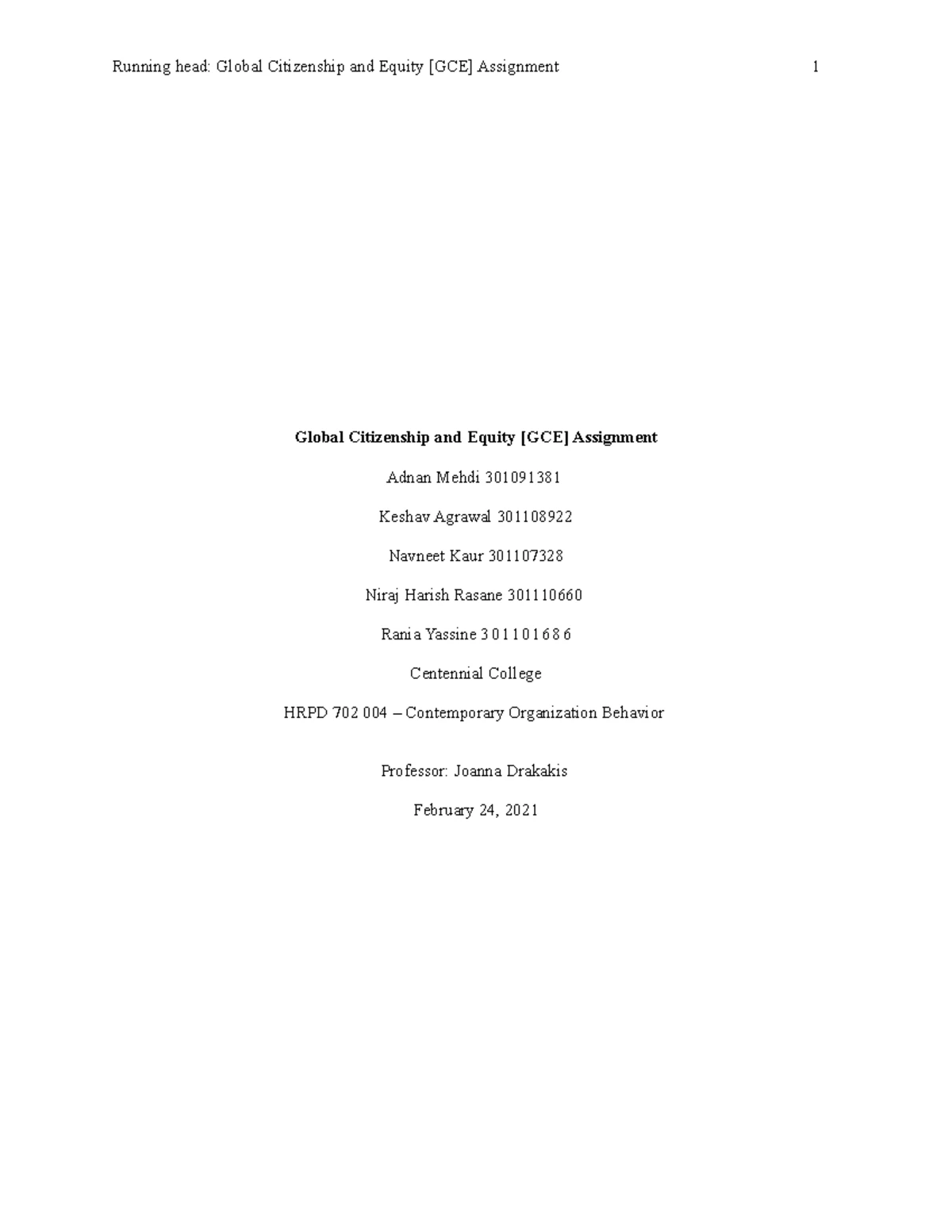 HRPD 702 GCE Assignment Final - Running head: Global Citizenship and ...