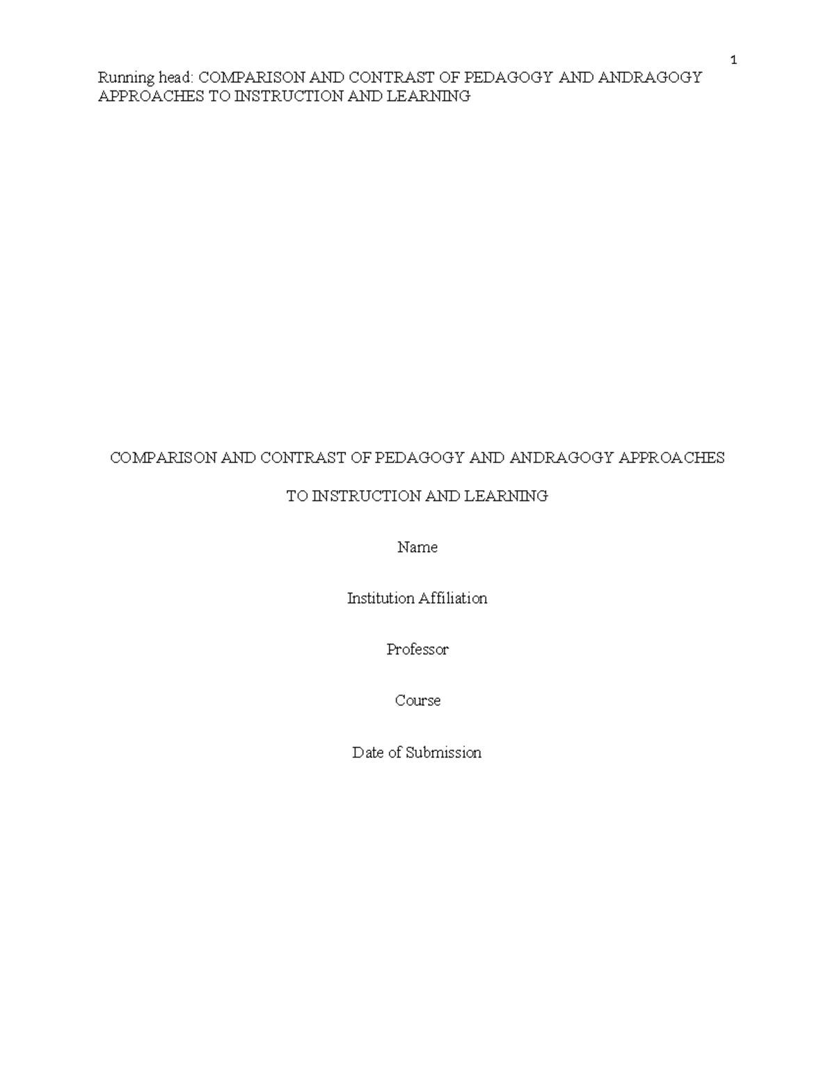 Comparative Analysis of Pedagogy & Andragogy in Teaching Methods - Studocu