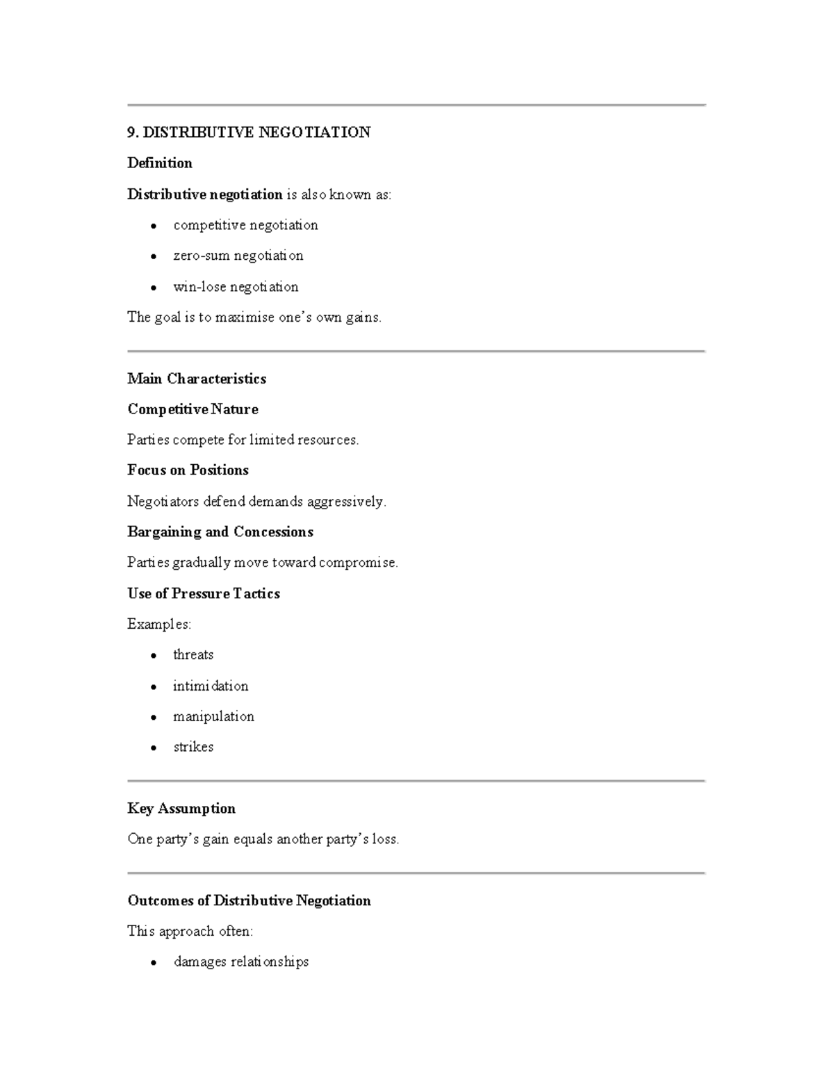 Negotiation Notes (15-16): Understanding Distributive Negotiation - Studocu