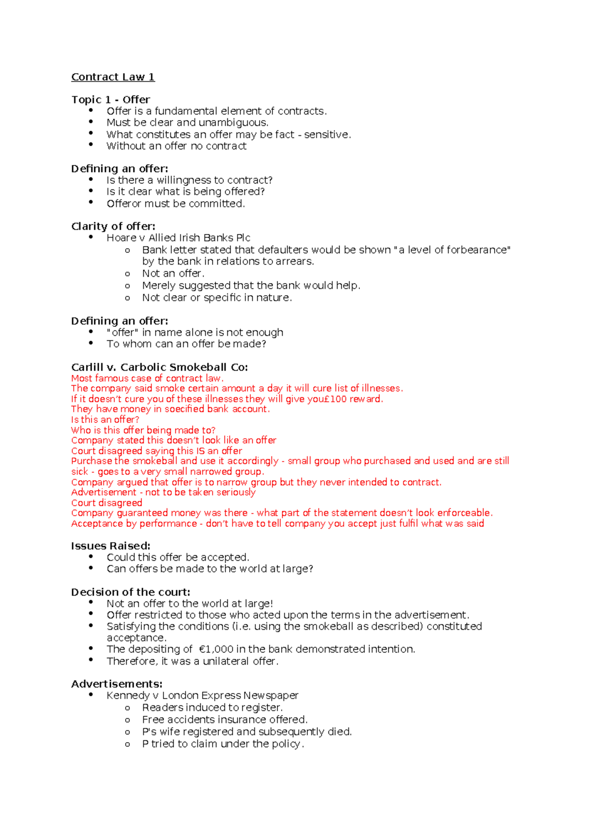 Contract Law 1: Understanding Offers and Their Legal Implications - Studocu