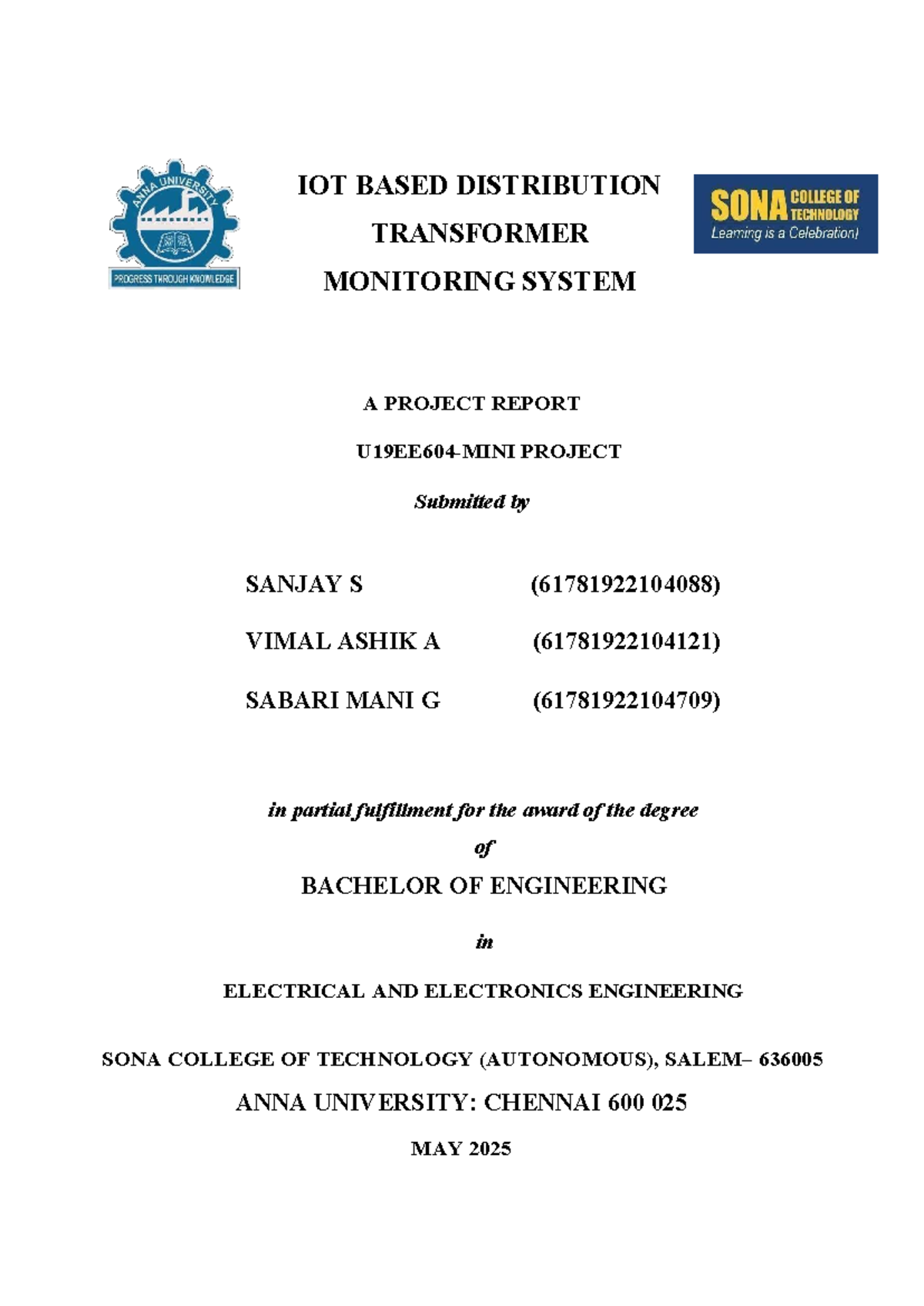 IOT-BASED DISTRIBUTION TRANSFORMER MONITORING SYSTEM - PROJECT REPORT ...