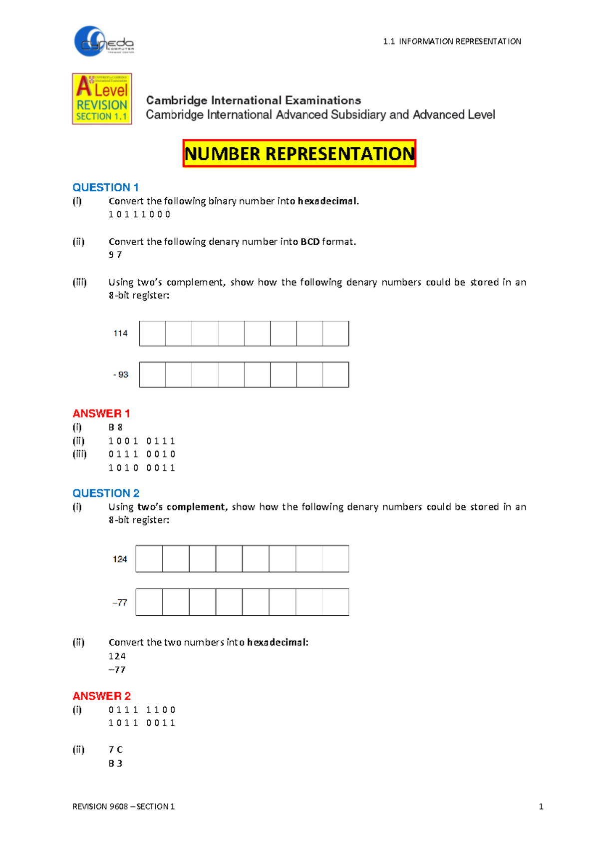 Revision 9608 Section 1: Number Representation and Compression ...