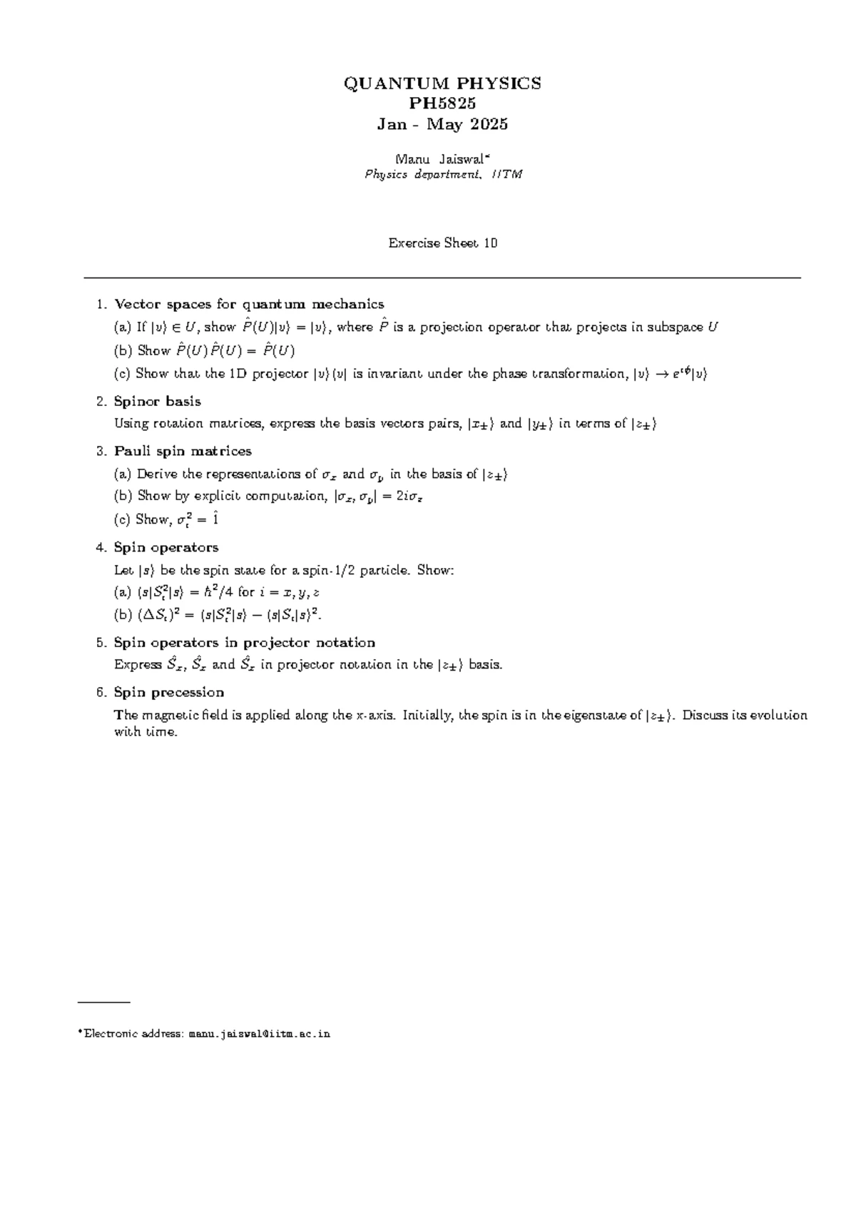 Quantum Physics PH5825 Exercise Sheet 5: Commutators & Uncertainty ...