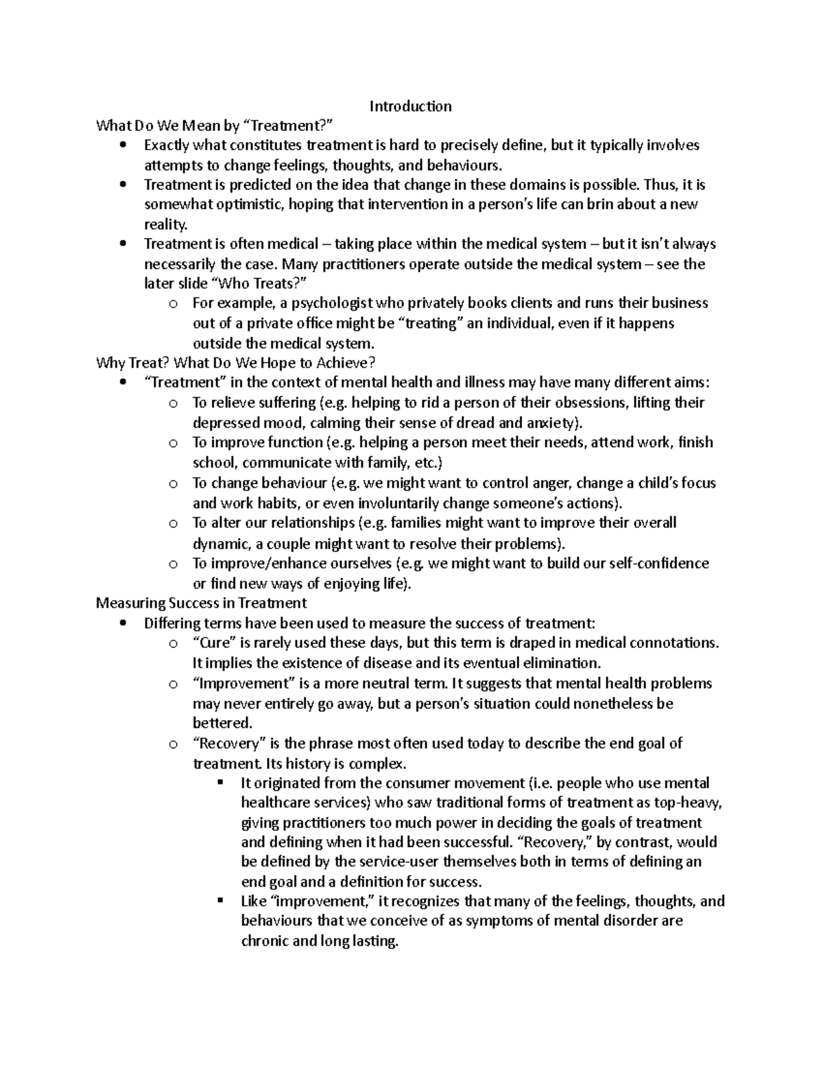 Hlthage 2N03 Lecture Notes - Introduction What Do We Mean by “Treatment ...