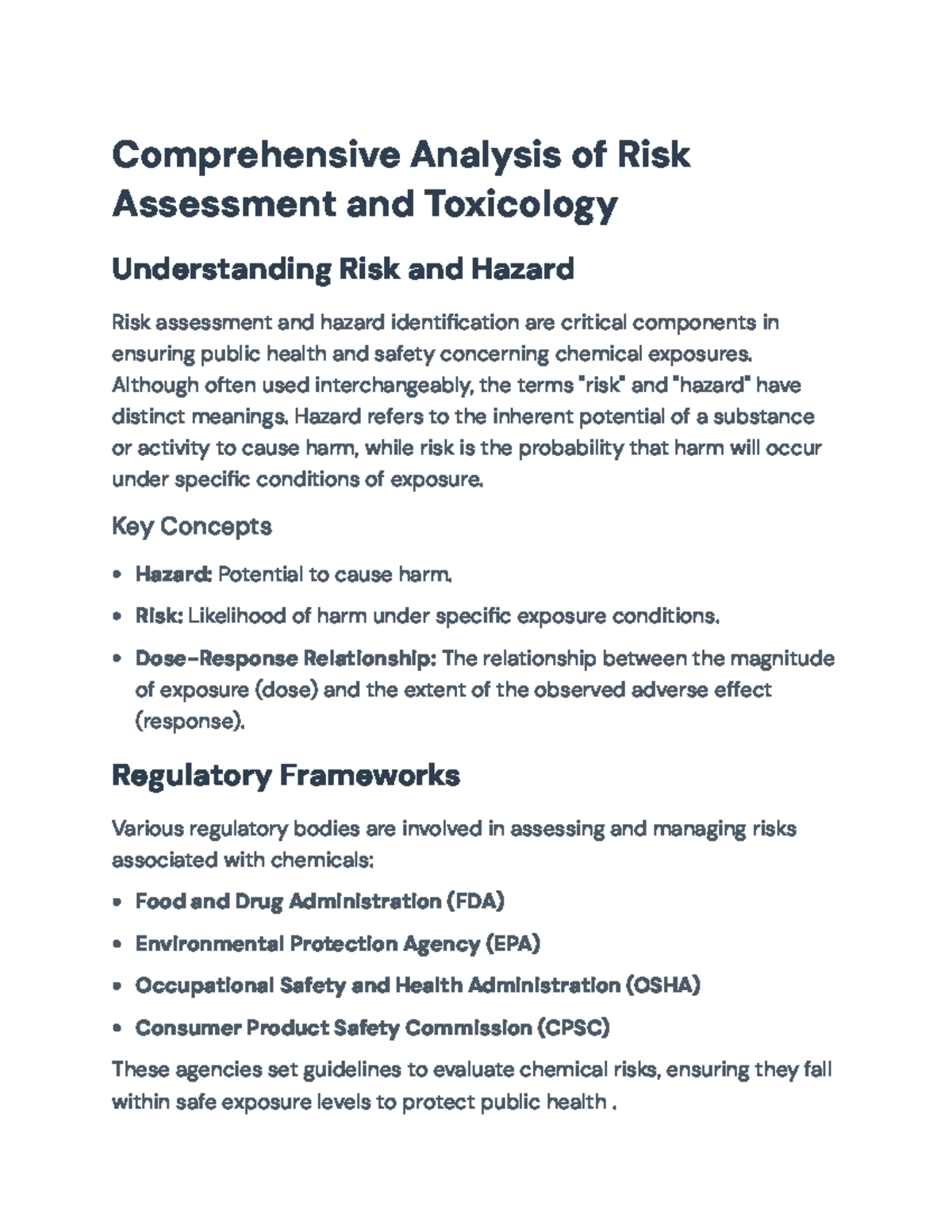 Comprehensive Guide to Risk Assessment & Toxicology (PH 101) - Studocu
