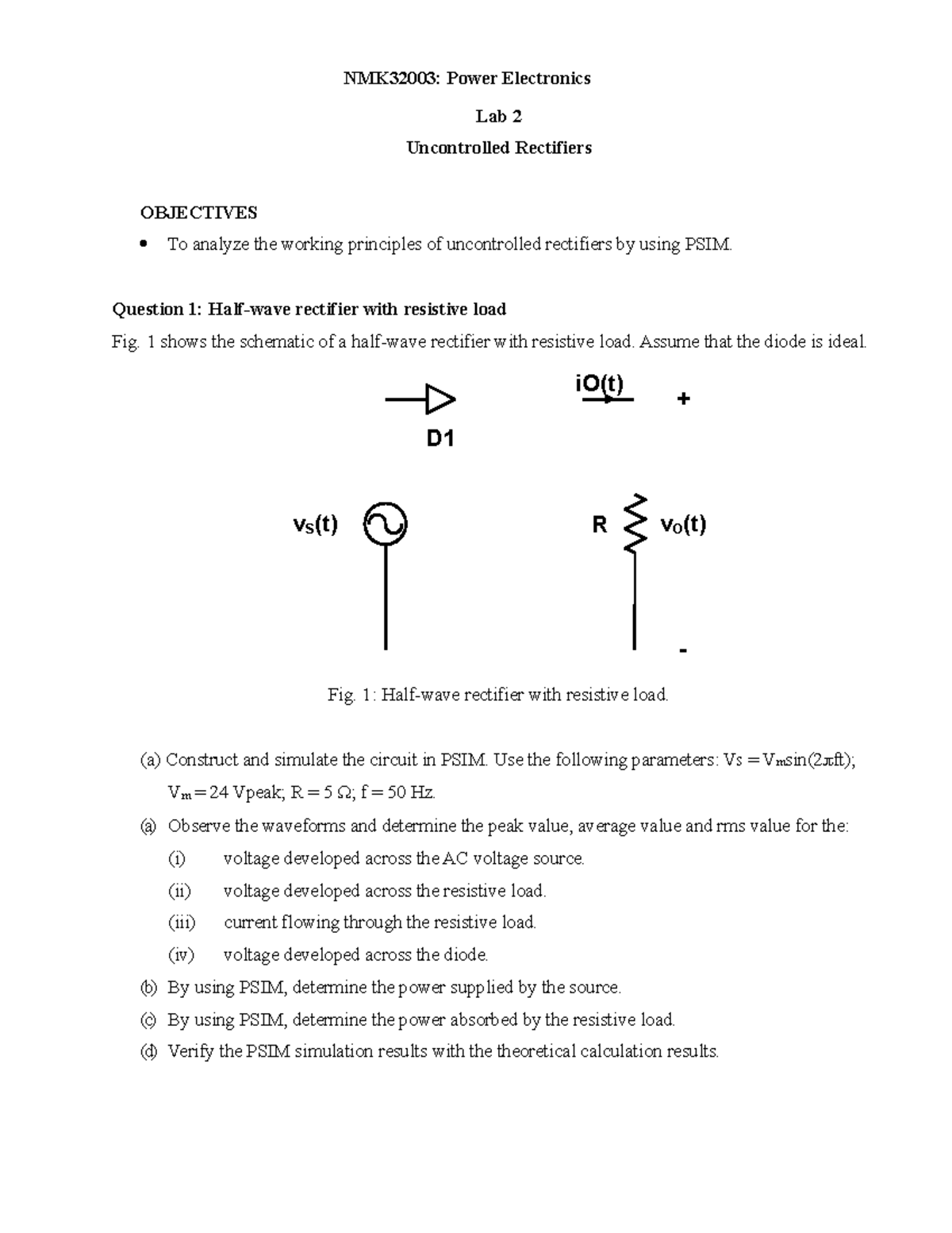 Lab 2: Analysis of Uncontrolled Rectifiers in NMK32003 Power ...