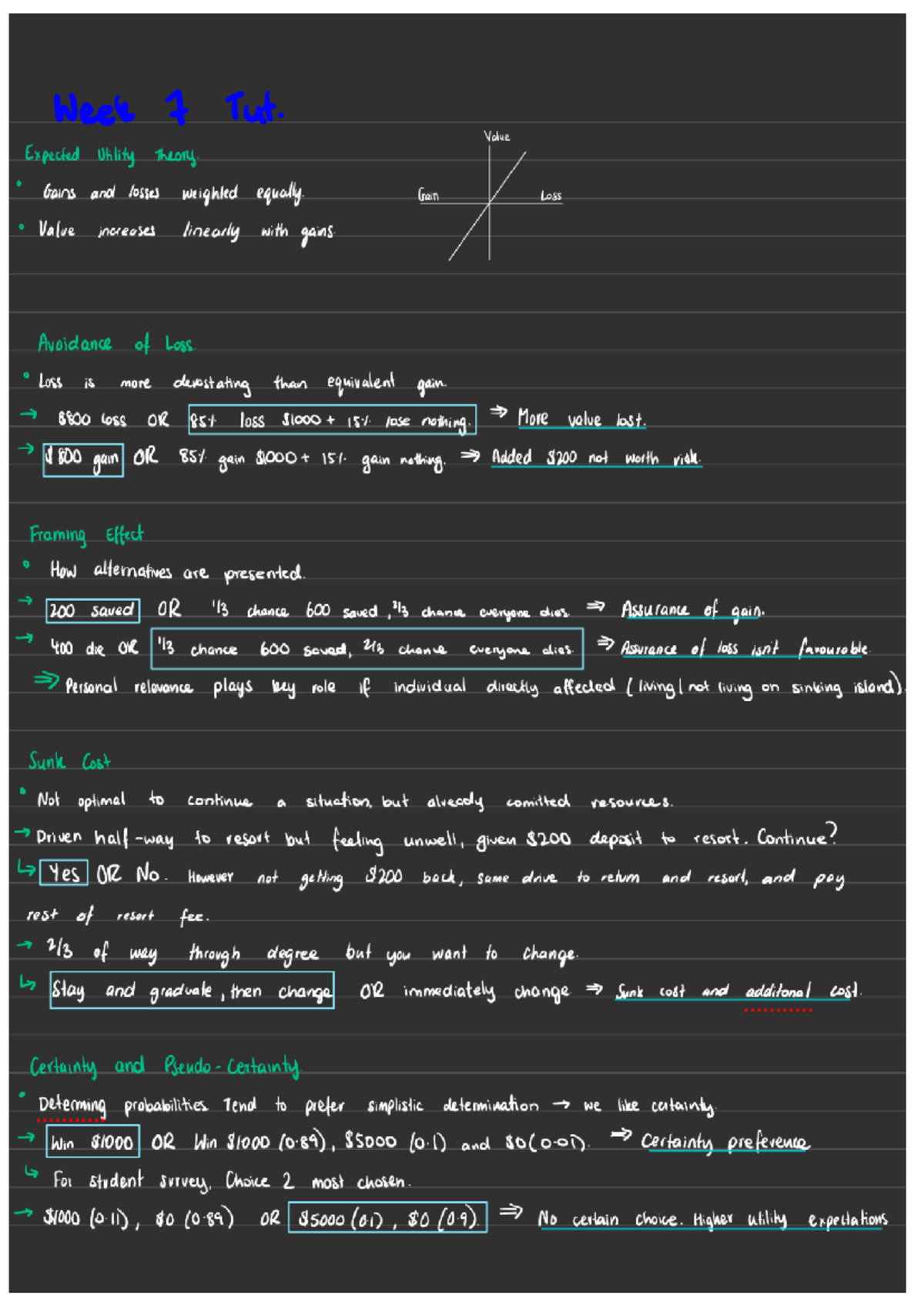 Week 7 & 8 Tut Notes: Expected Utility & Heuristics in Decision Making ...