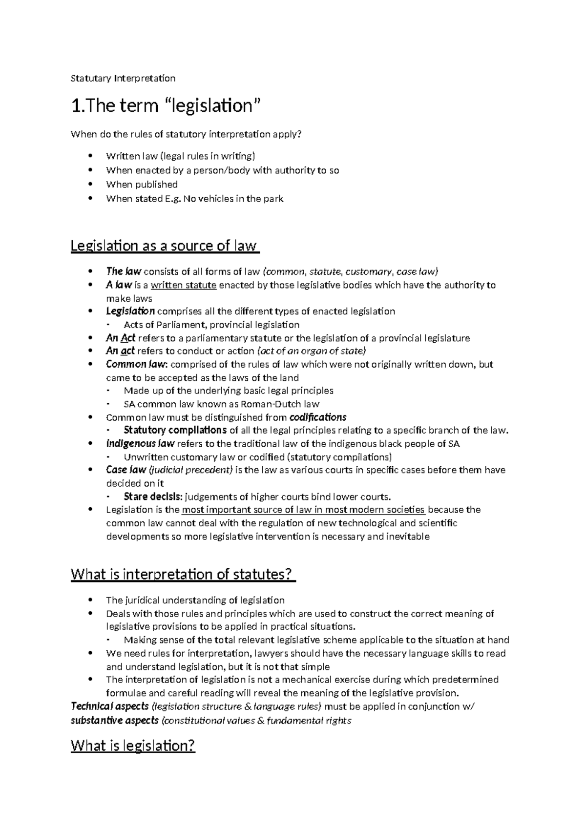 Statutory Interpretation Notes (LAW 101) - Studocu