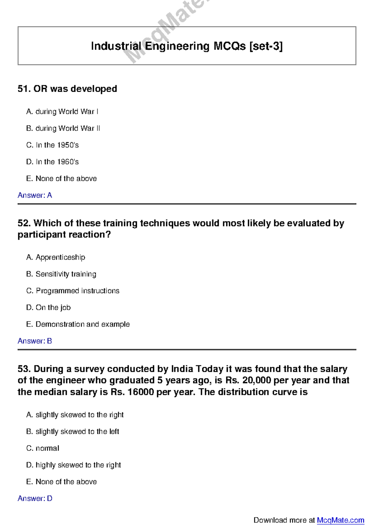 Industrial Engineering MCQs Set 3 - Comprehensive Review for Exams ...