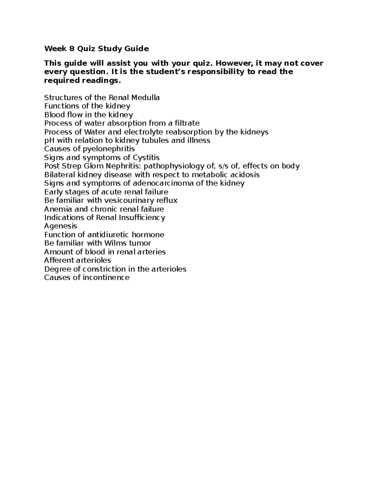 Week 8 Quiz Study Guide - CH 18: Renal System Insights - Studocu