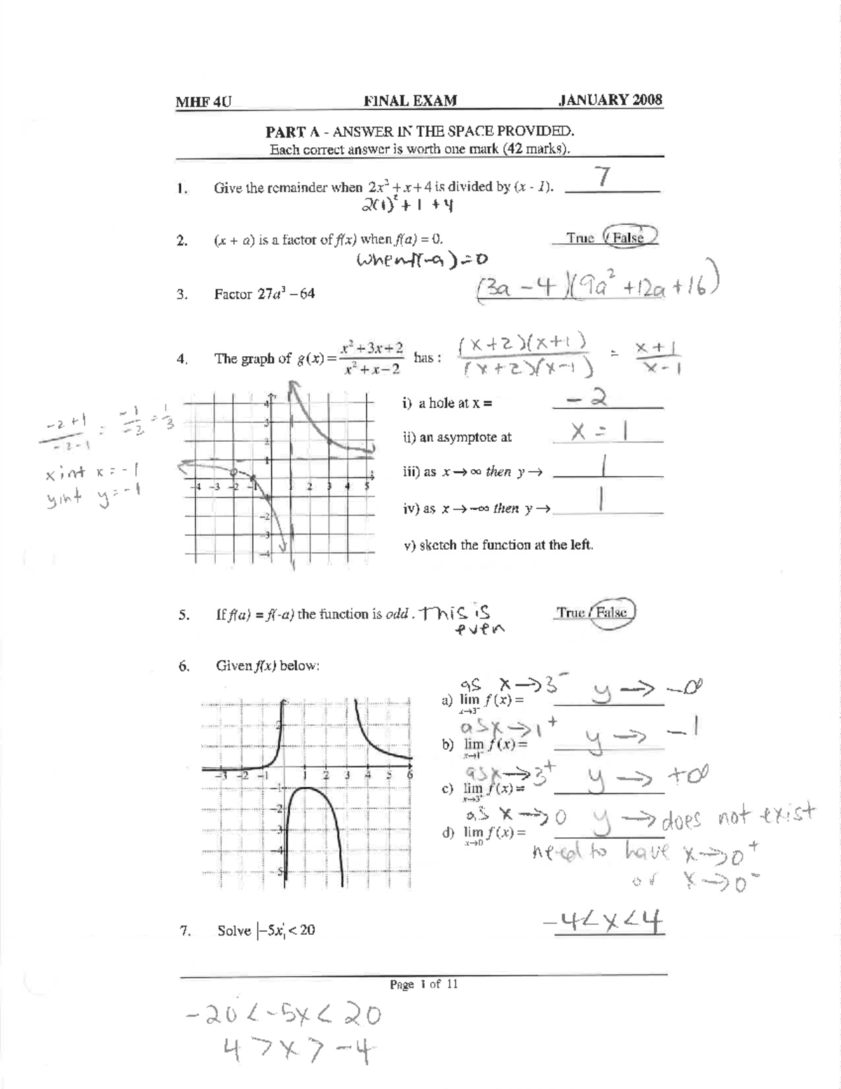 Review 4 MHF4U practice exam solutions - MHF 4U FINAL EXAM JANUARY 2008 ...