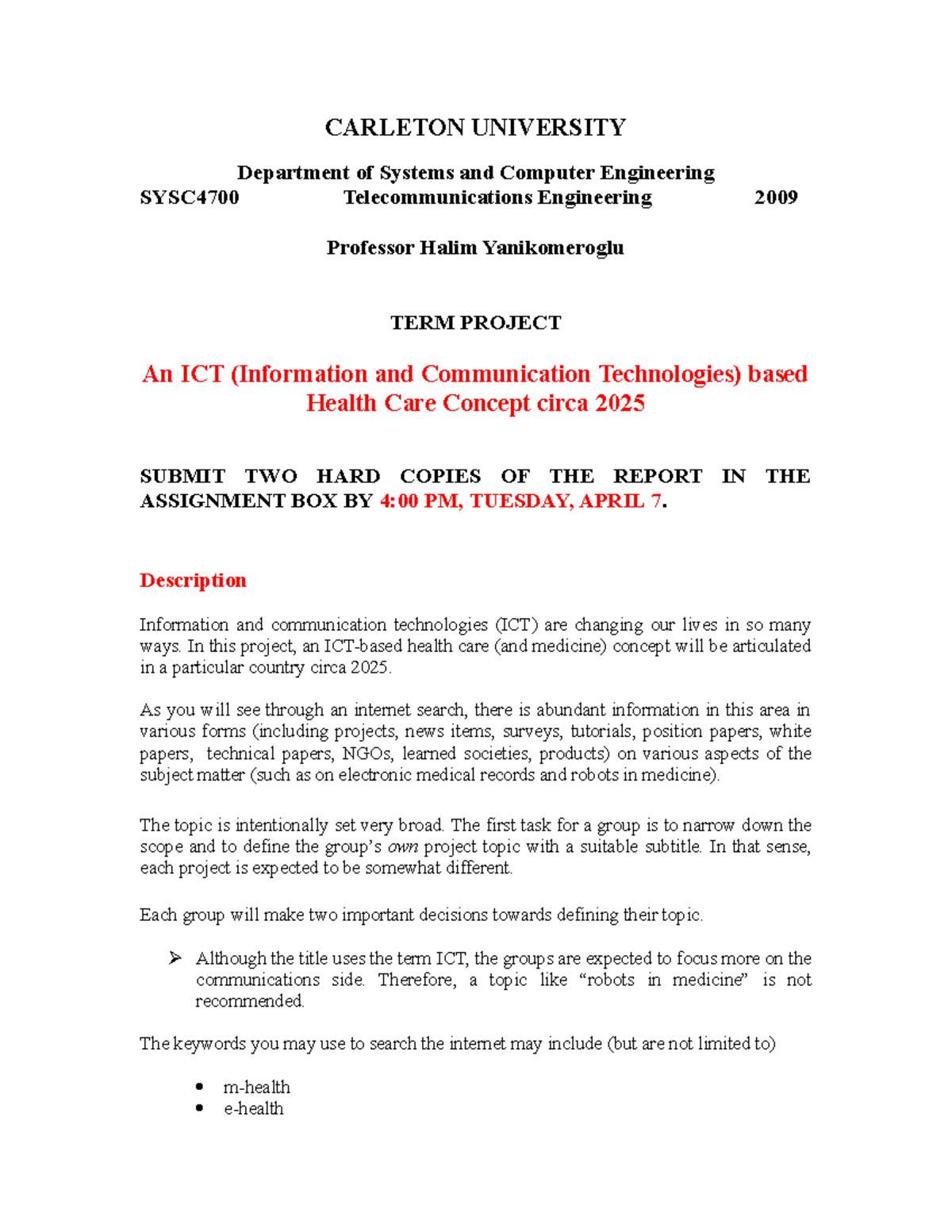 SYSC4700 Term Project: ICT-based Health Care Concept for 2025 - Studocu