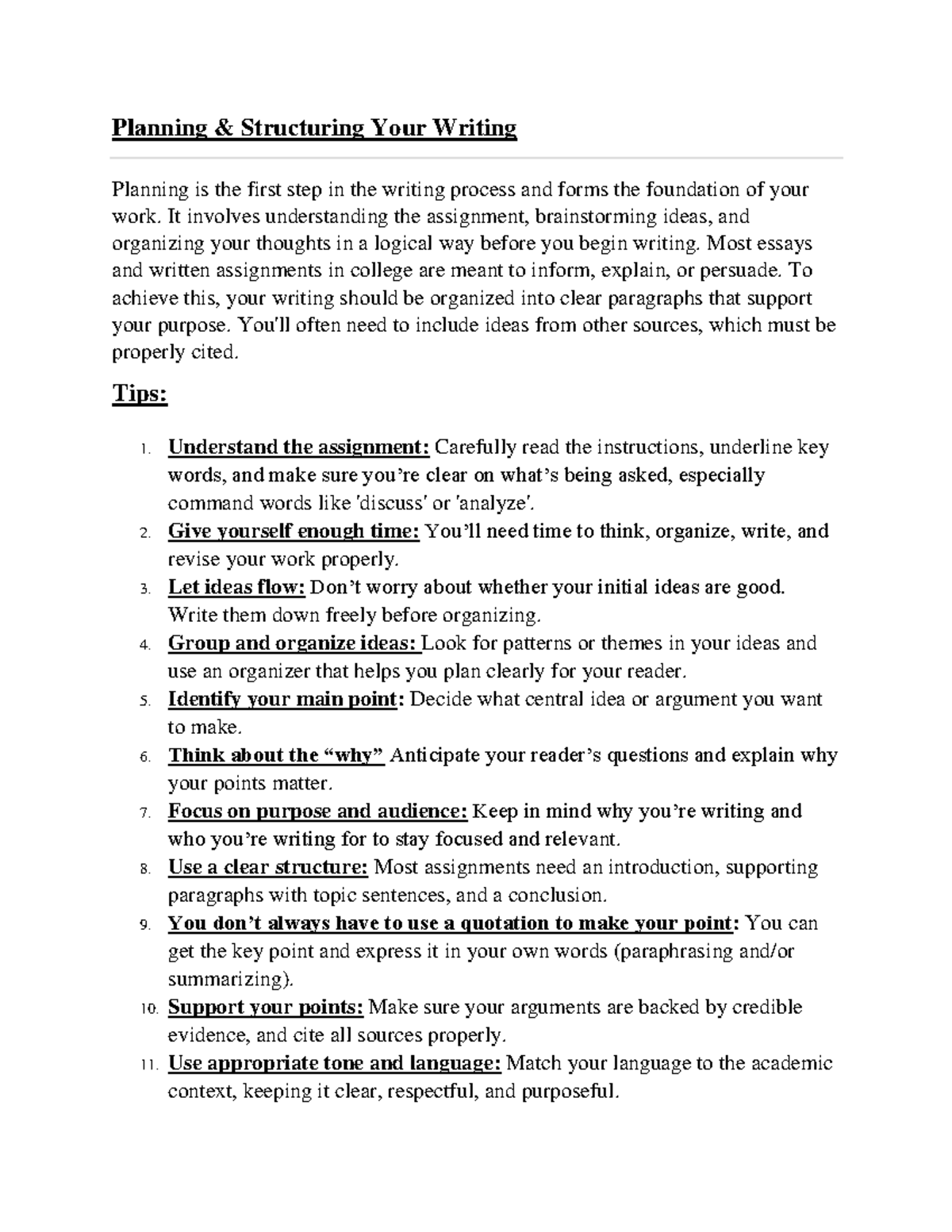 ENG101: Planning & Structuring Your Writing Guide - Studocu