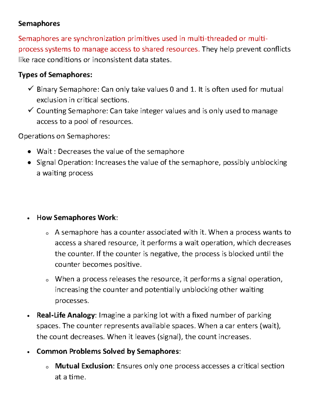 Operating Systems - Semaphores Semaphores are synchronization ...
