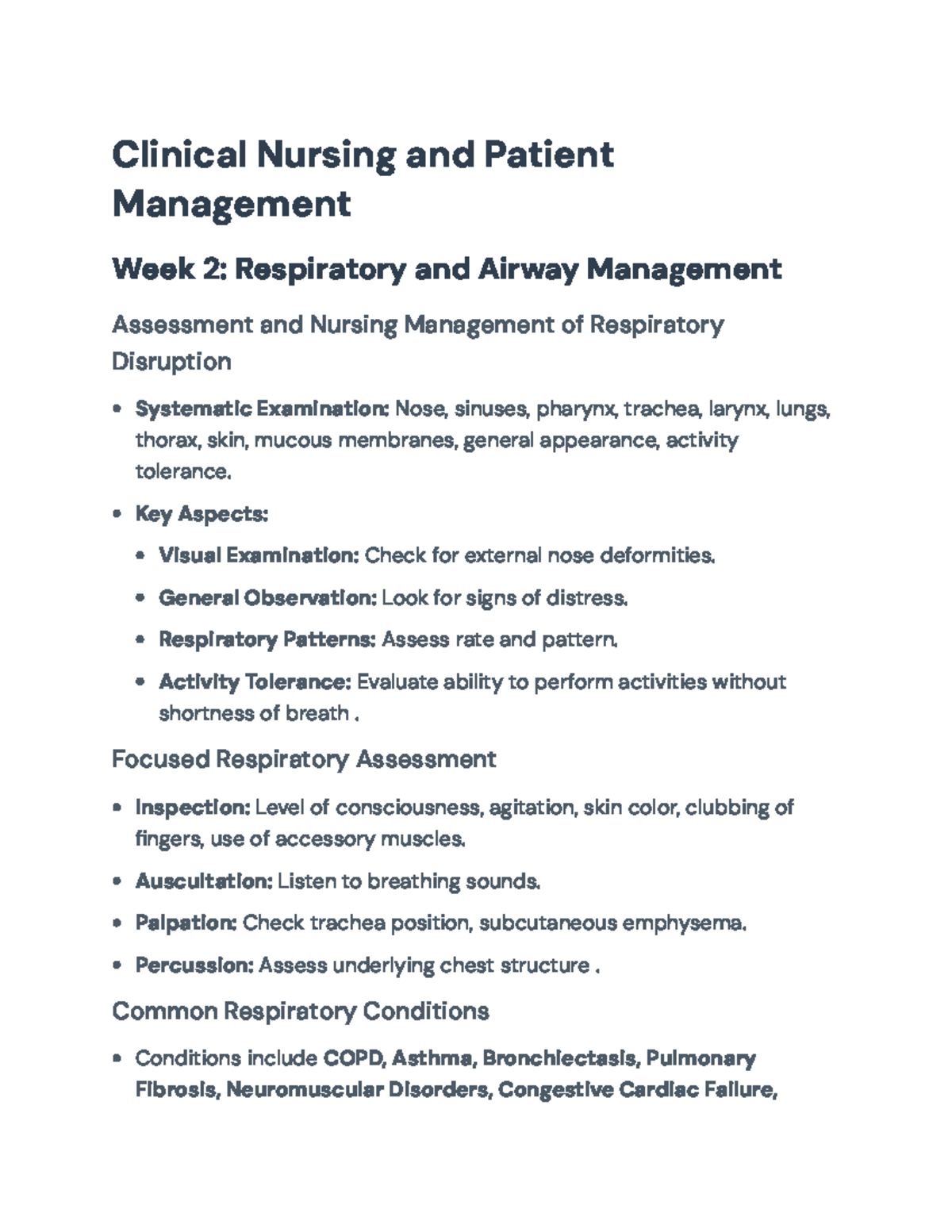 Clinical Nursing and Patient Management: Weeks 2-5 Assessment ...
