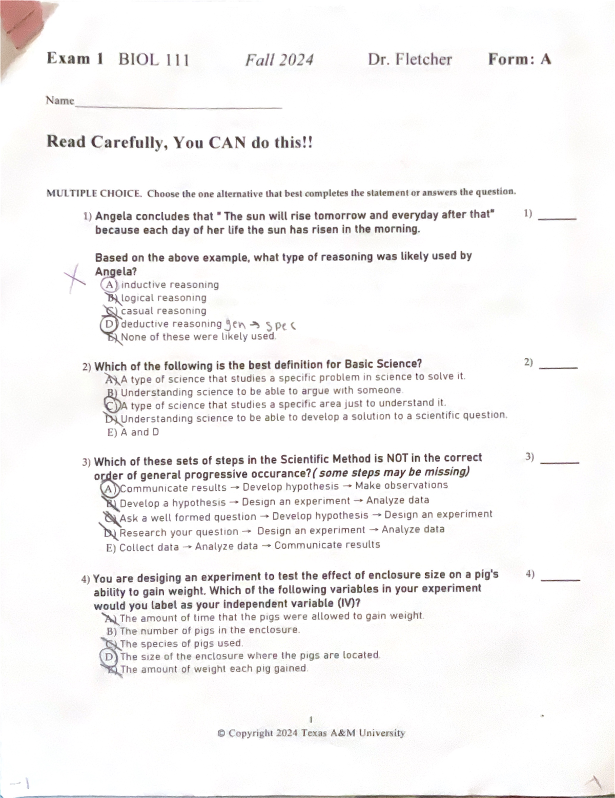 BIOL 111 Final Exam Review: Test 1 Study Guide with Dr. Fletcher - Studocu