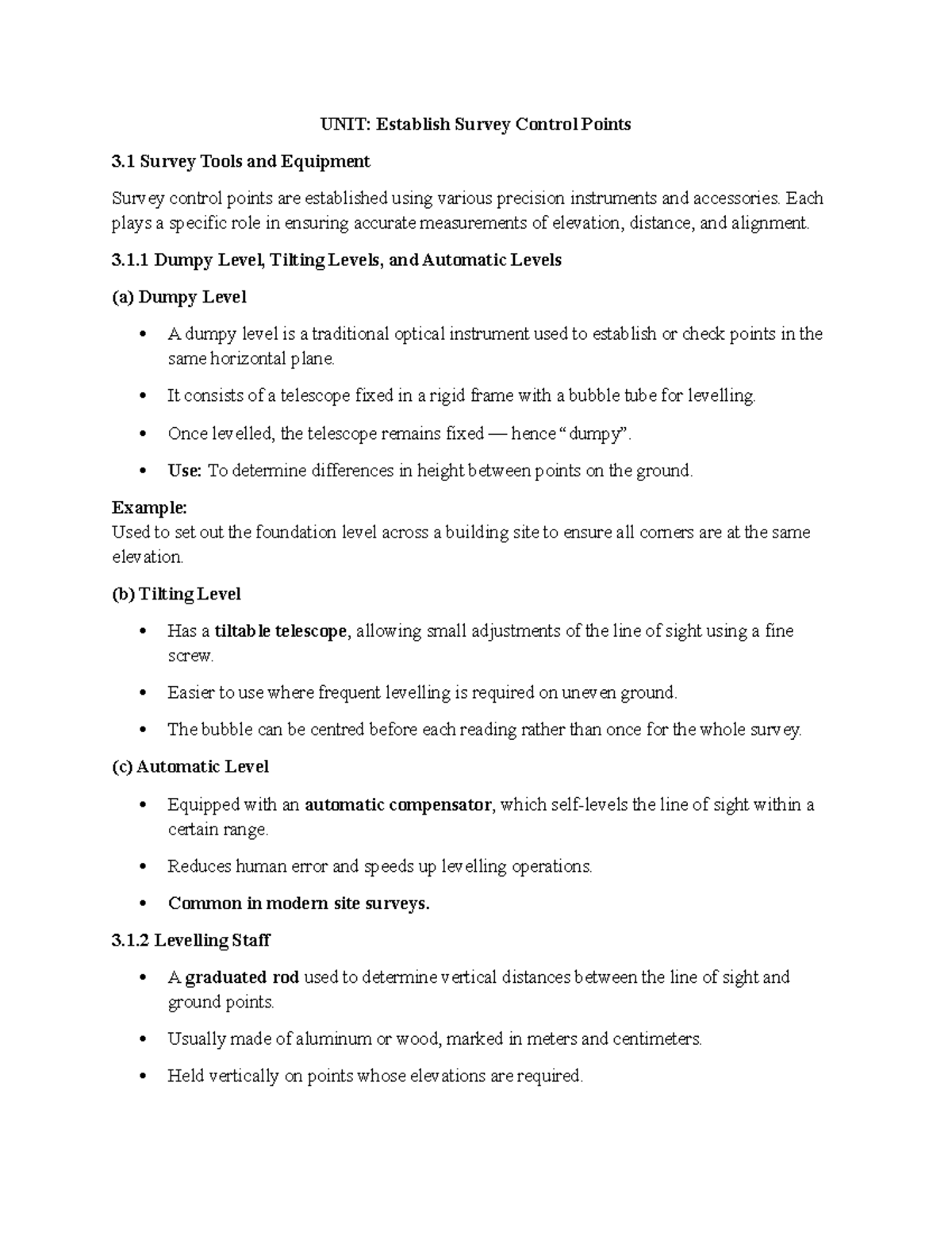 Notes Topic 3: Establishing Survey Control Points in Building ...