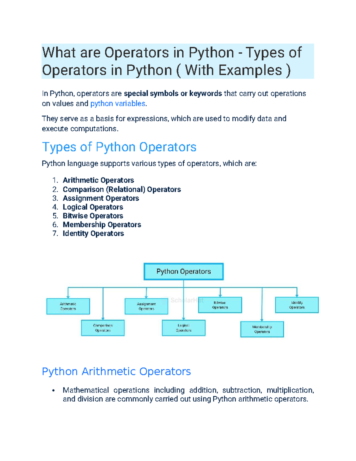 Python Operators: Types, Examples, and Precedence Overview - Studocu