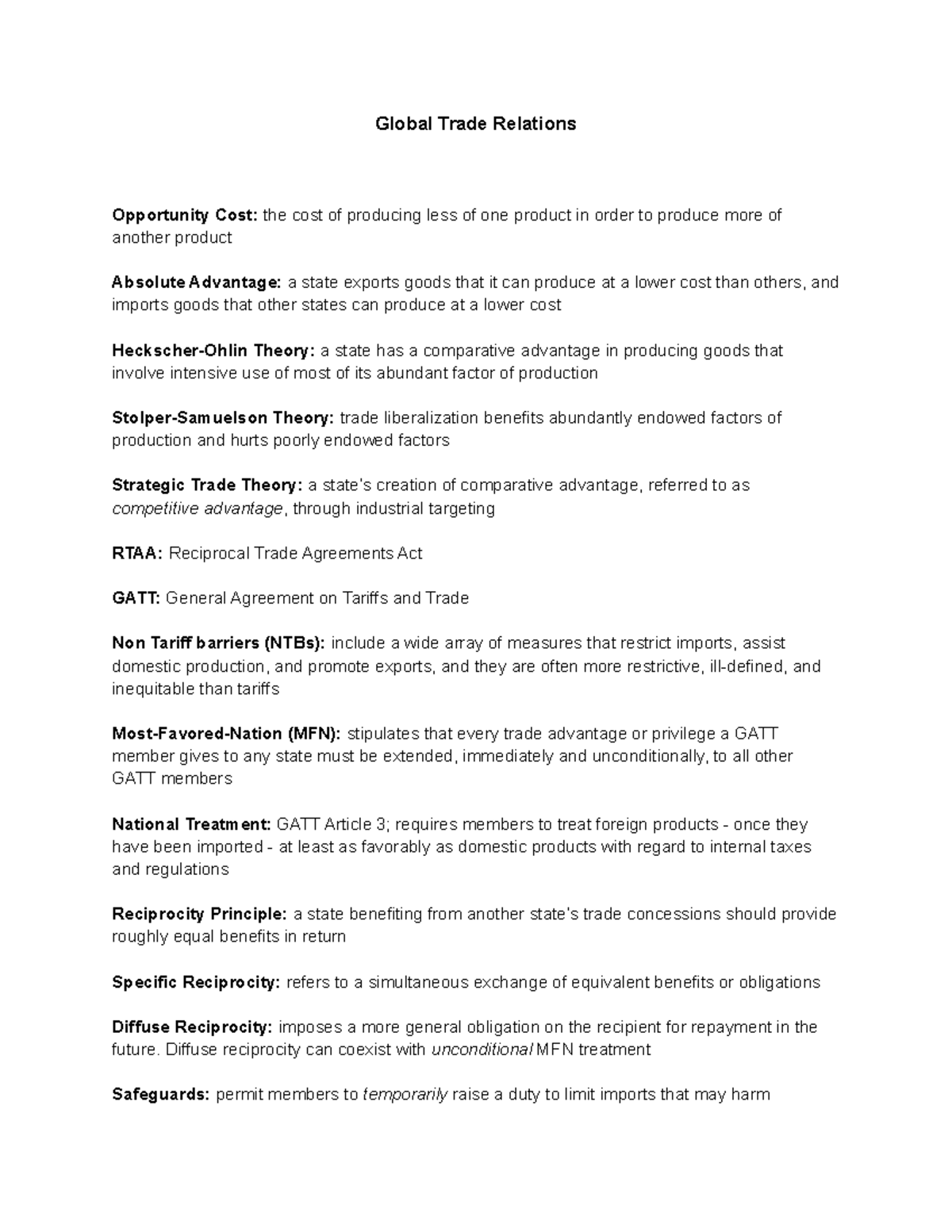 Chapter 8 - Global Trade Relations Notes - David Blair - Studocu
