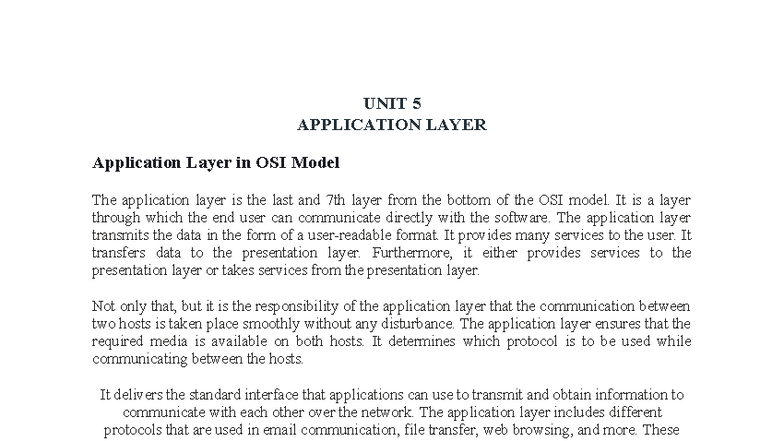 DC UNIT 5 - Application Layer in OSI Model Overview - Studocu