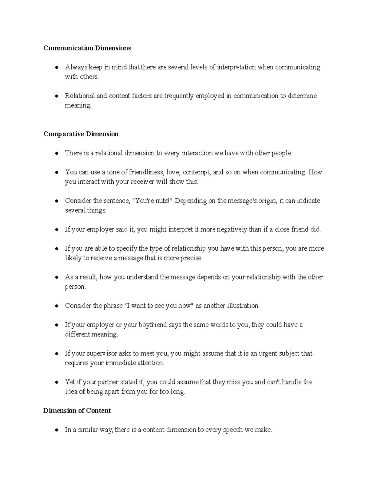 Communication Dimensions - Relational and content factors are ...