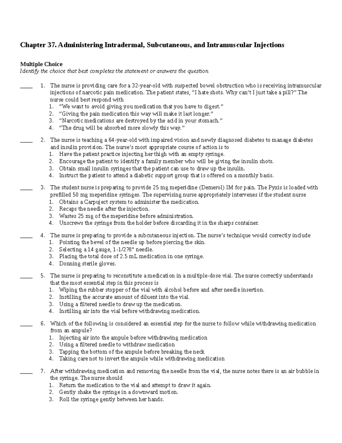CH37 - Chapter Notes on Administering Injections Explained - Studocu