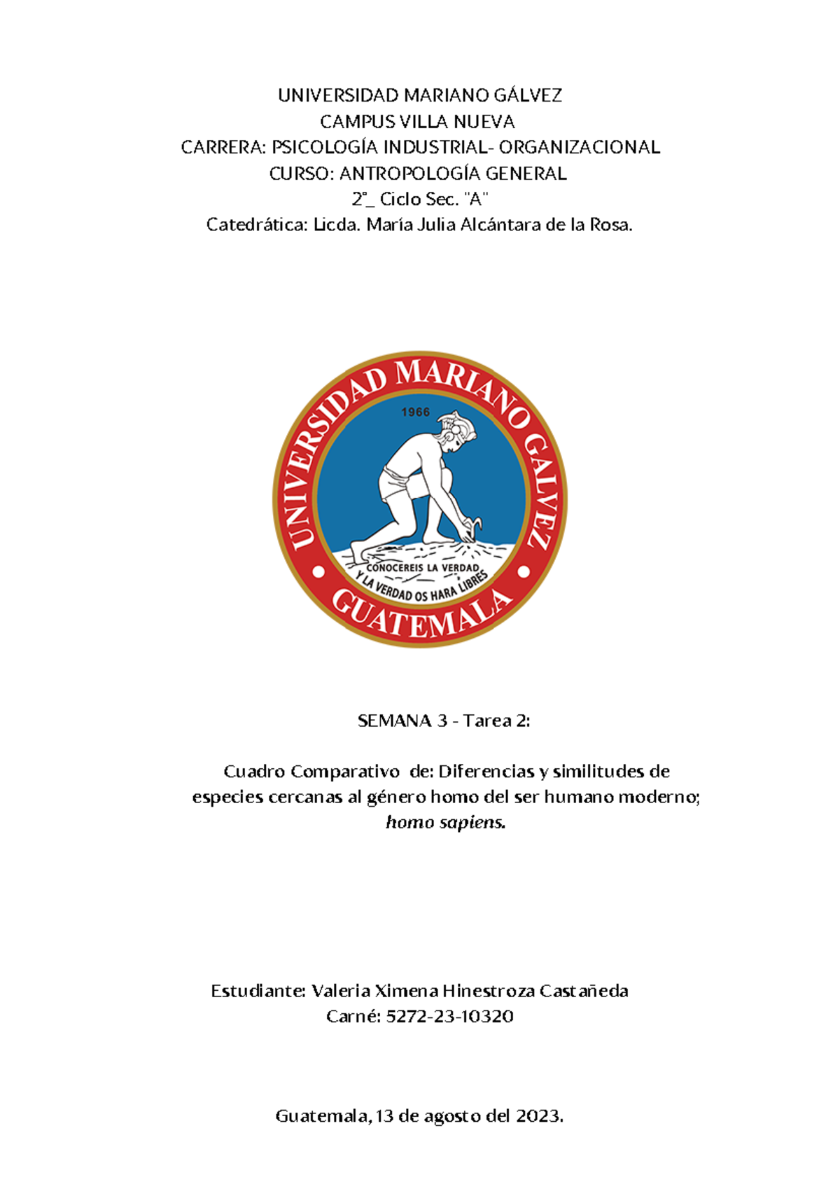 Cuadro Comparativo Especies - Antropología General 2° Ciclo Sec. A - Document Preview