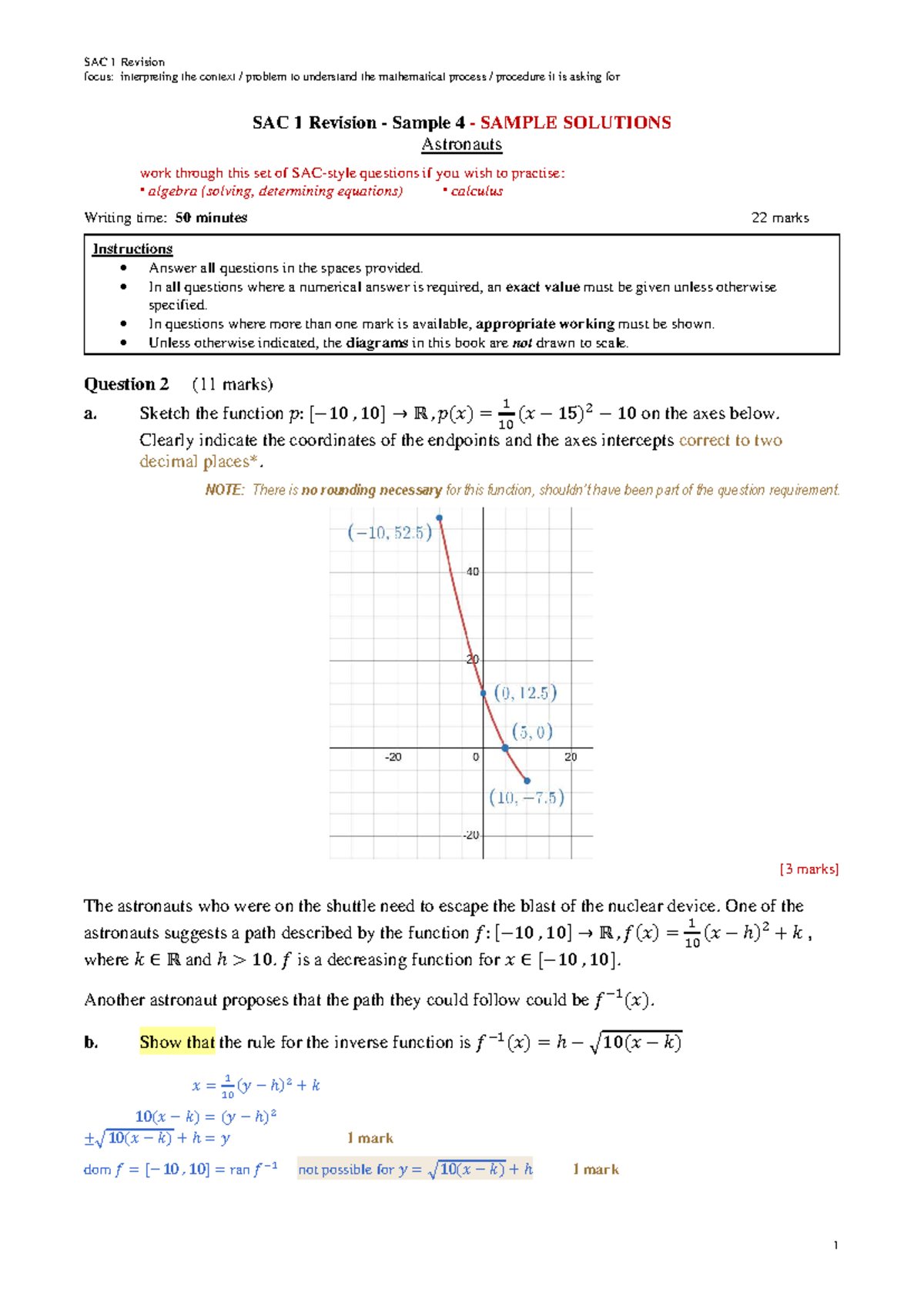 SAC 1 Revision: Astronauts' Mathematical Problem-Solving Solutions ...