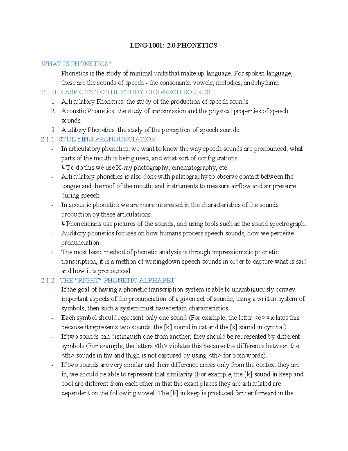 LING1001 - Comprehensive Phonetics Study Notes & Concepts - Studocu