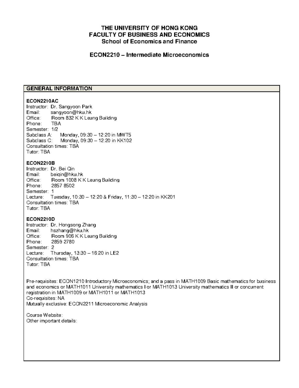 ECON2210 Intermediate Microeconomics Course Overview and Details - Studocu