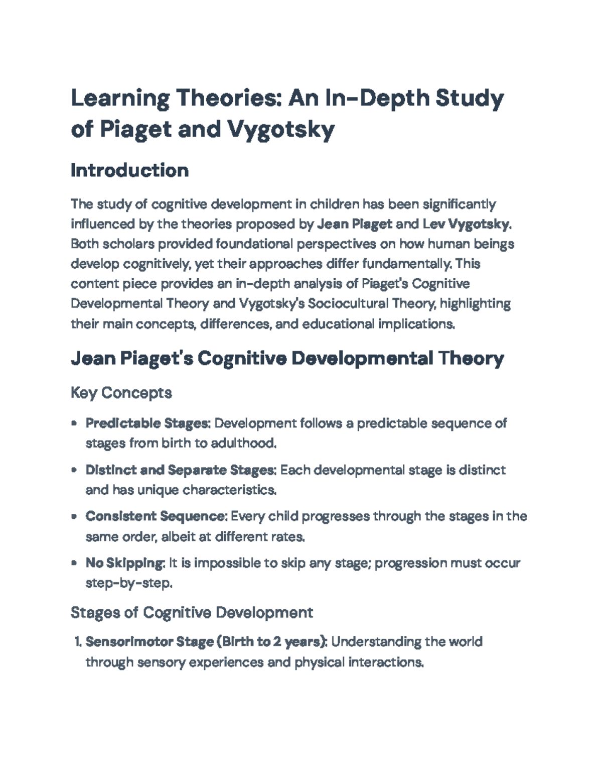 Cognitive Development Theories: Piaget vs. Vygotsky Analysis - Learning ...