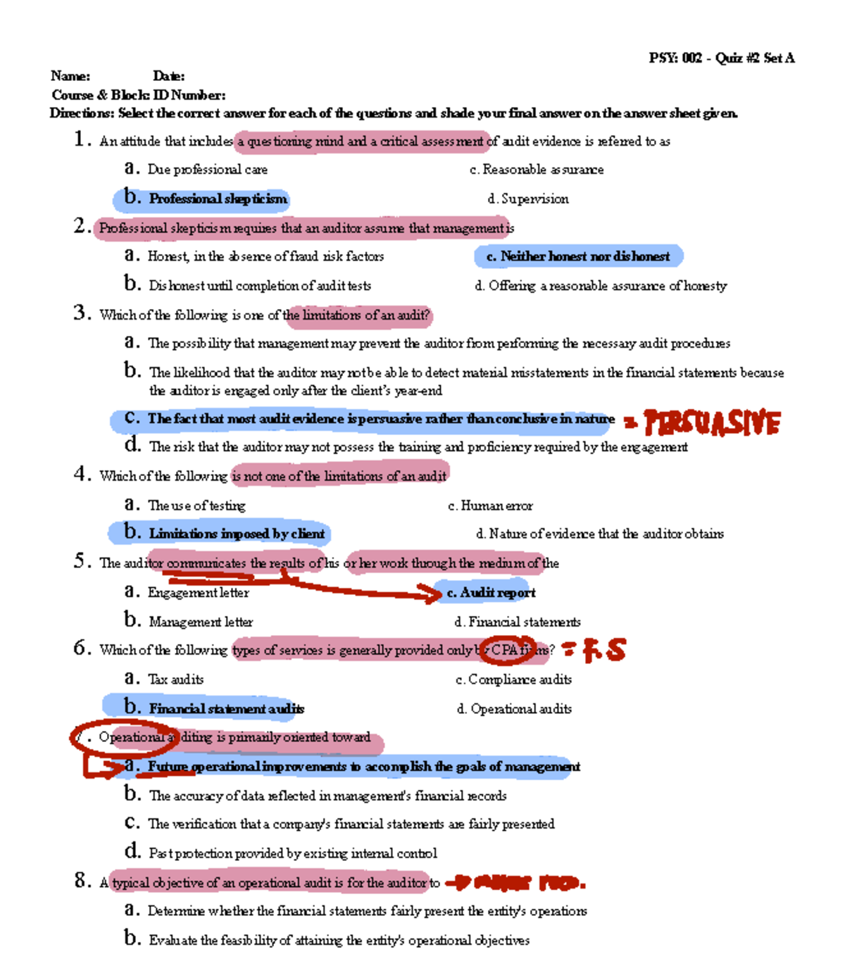 PSY002 Quiz #2 Set A - Key Concepts and Questions - Studocu