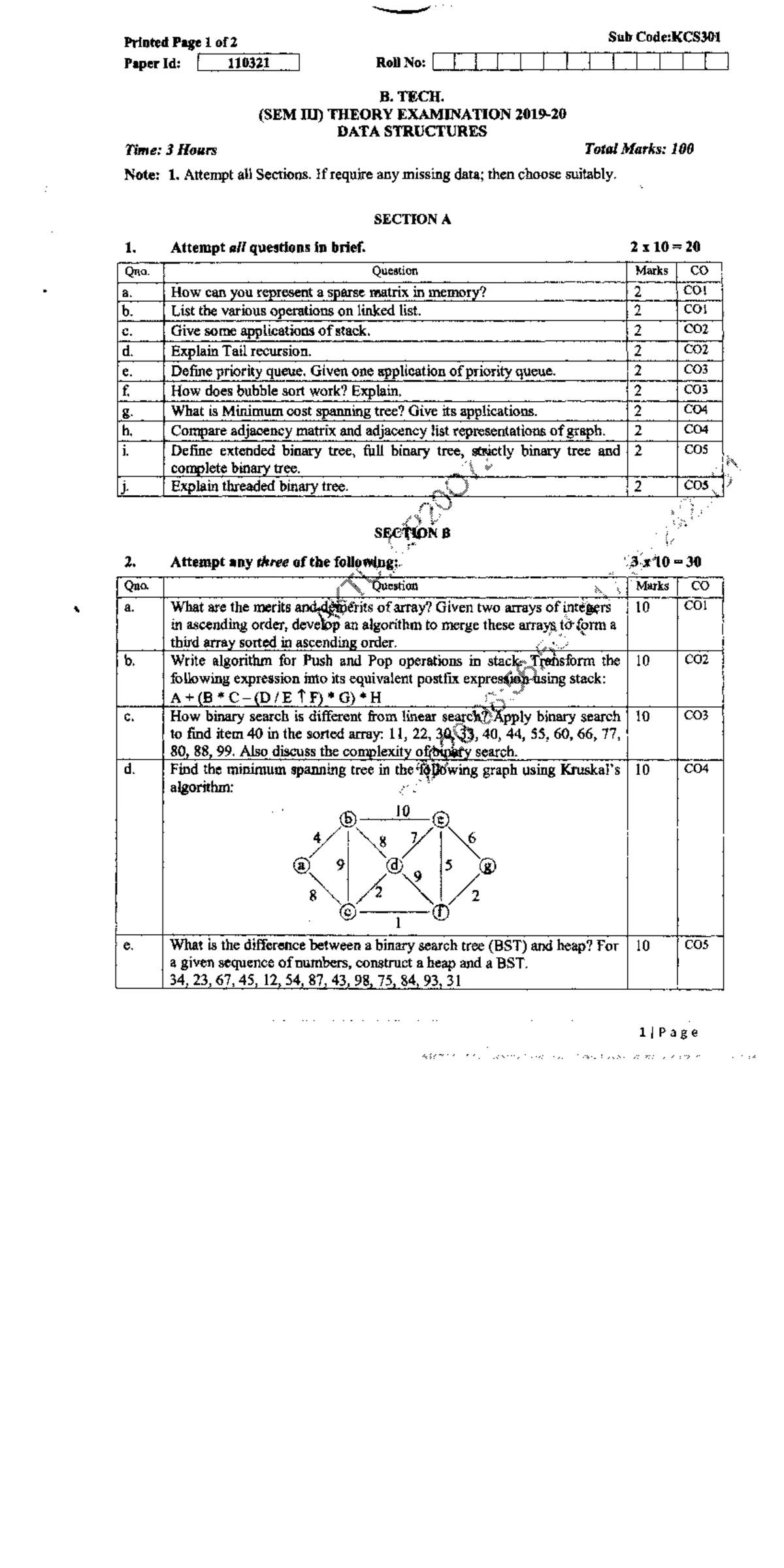 DATA Structure Previous YEAR Question Paper - AKTU_QP20E290QP | 22-Mar ...