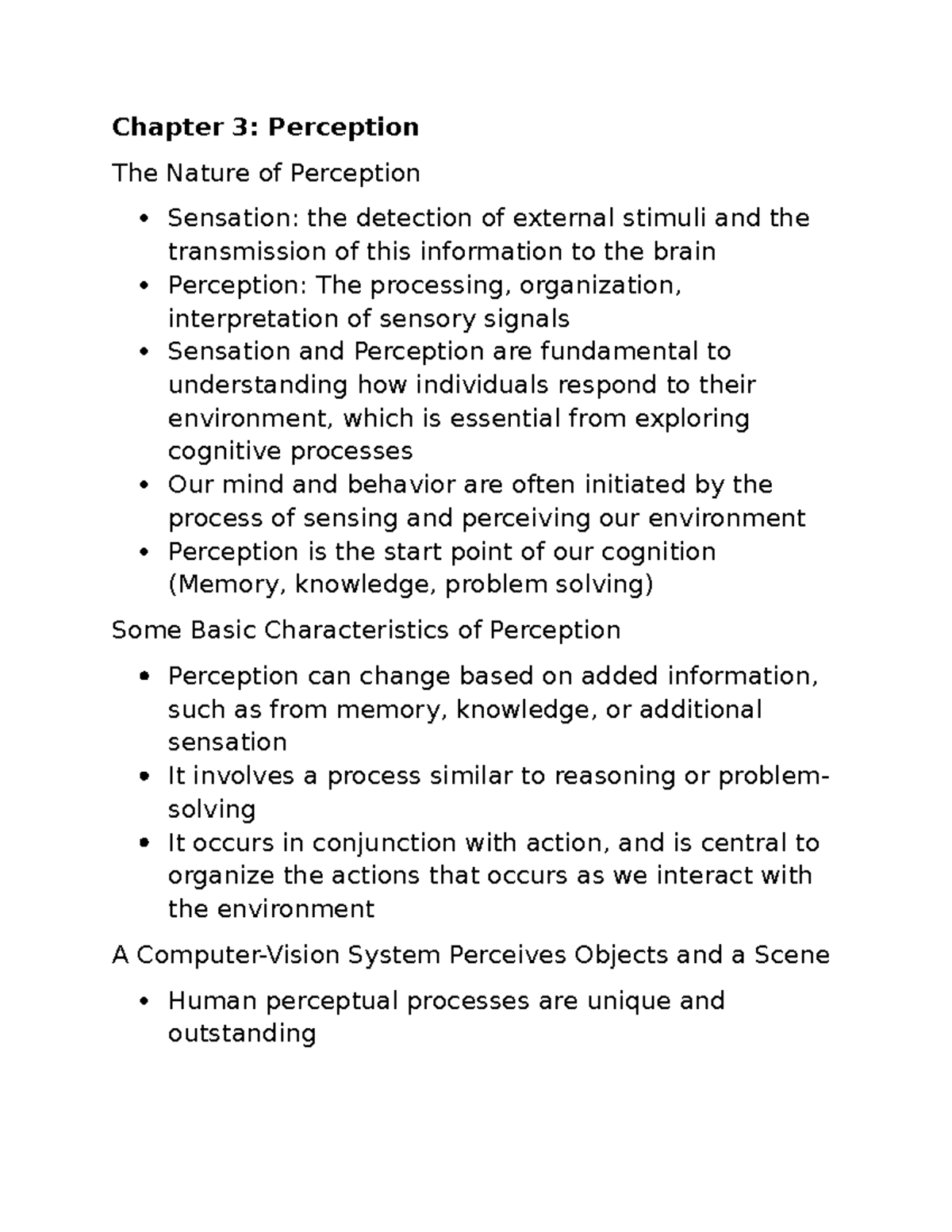 Cognitive Psychology: Chapter 3 - The Nature of Perception and Action ...