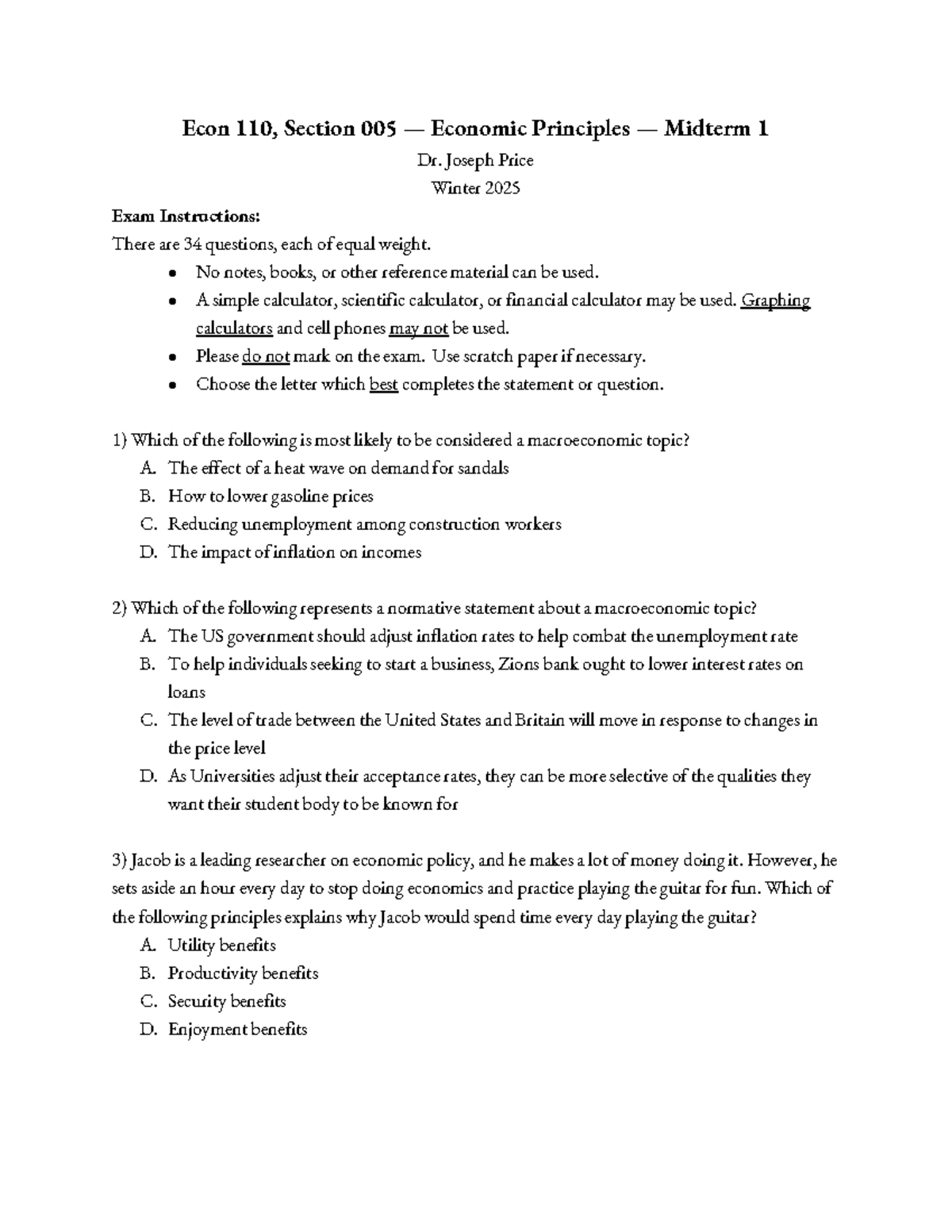 Midterm 1 Study Guide - Econ 110 - Winter 2025 Exam Prep - Studocu
