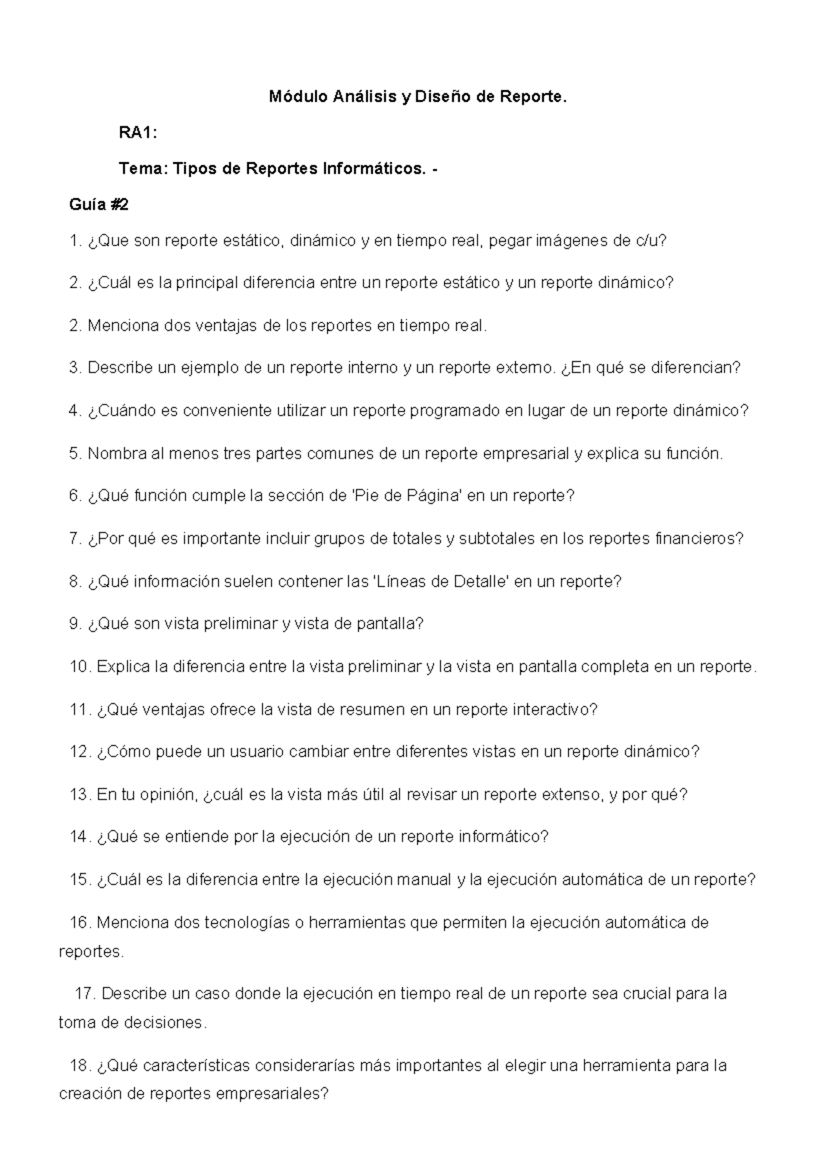 RA1-Guía #2. Tipos de Reportes Informáticos y su Análisis - Studocu