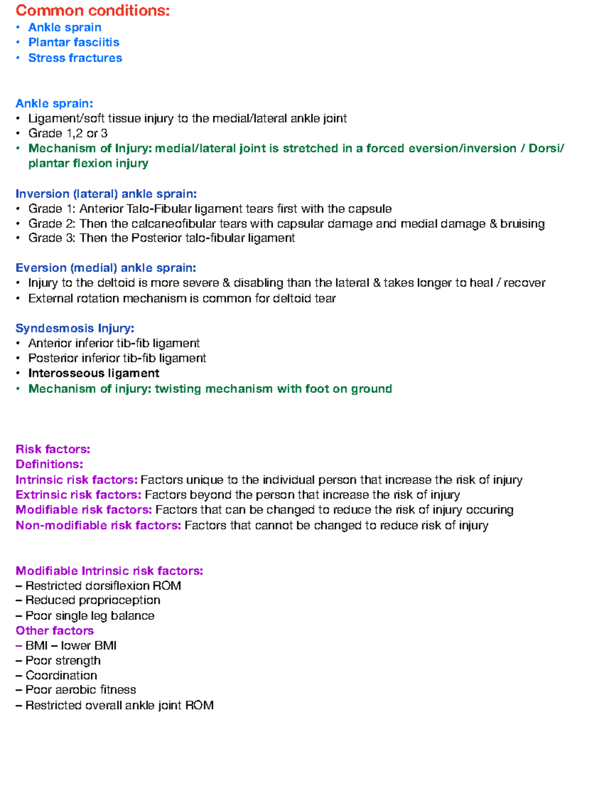 Ankle Sprain & Related Conditions: Summary of Mechanisms & Risk Factors ...