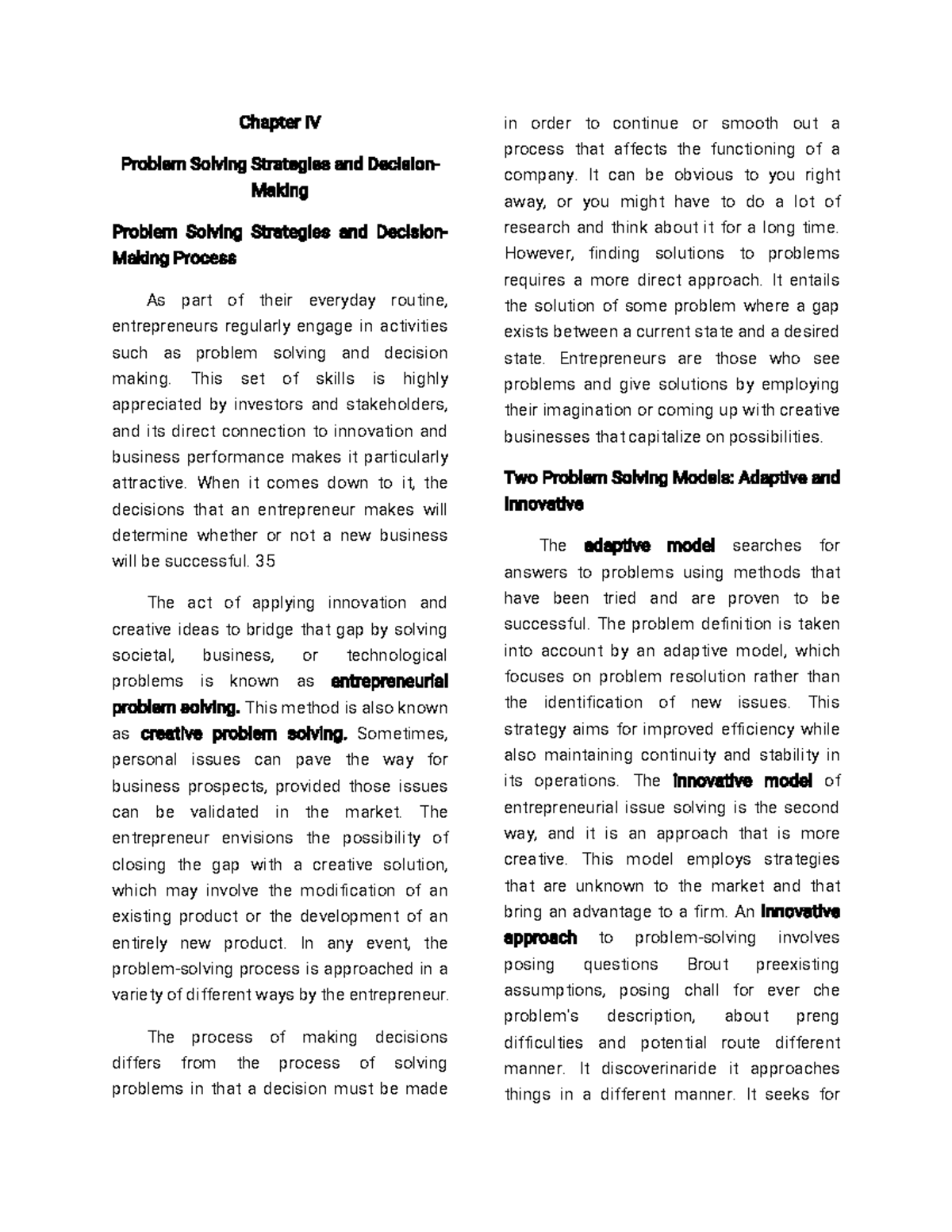 Chapter 4 ENTR - NA sdafsf - Chapter IV Problem Solving Strategies and ...