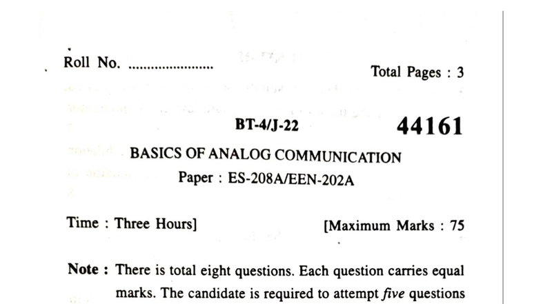 BT-4 (J-22) Basics of Analog Communication Exam Notes - Studocu