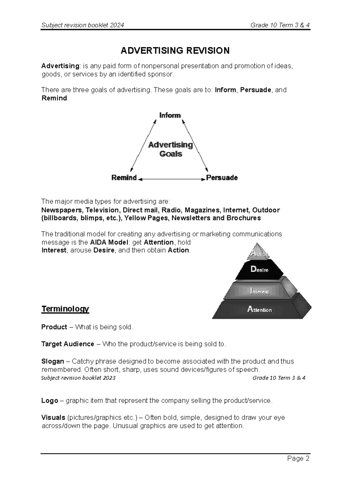 Grade 10 Term 3 Advertising Revision Booklet 2024 - Studocu