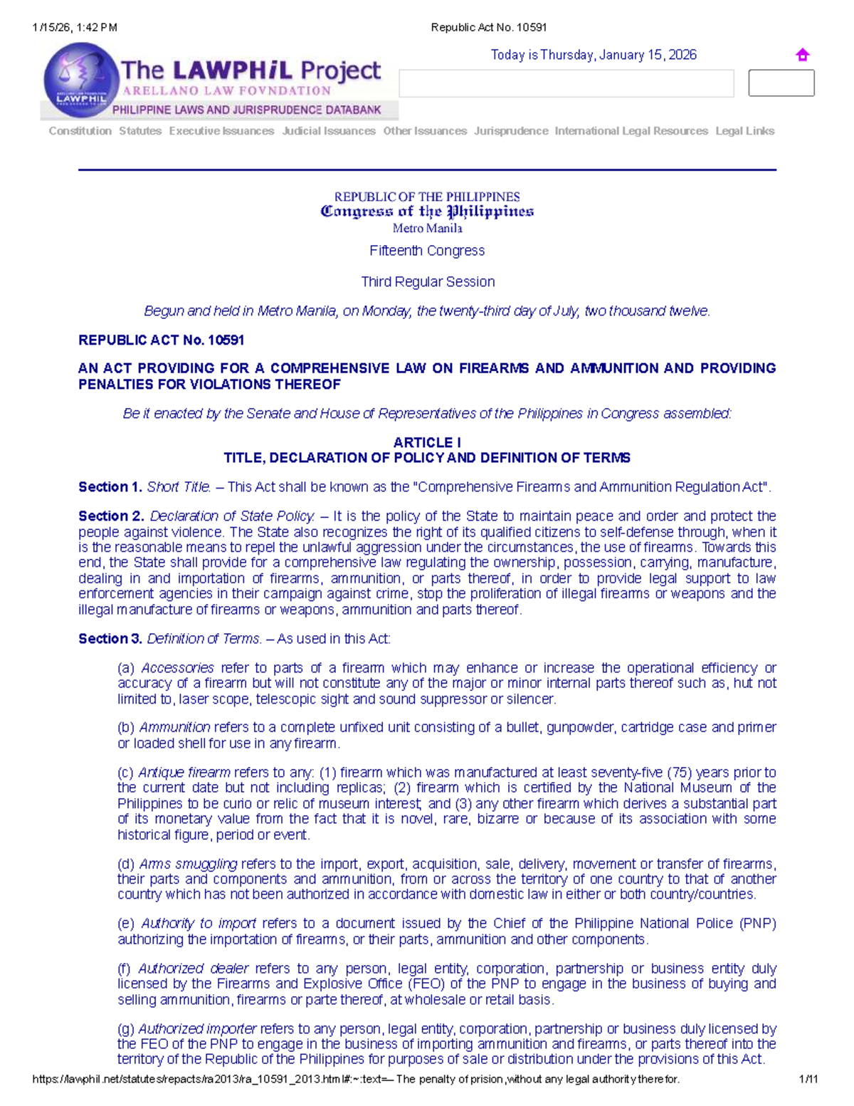 Republic Act No. 10591: Comprehensive Firearms Law Overview - Studocu