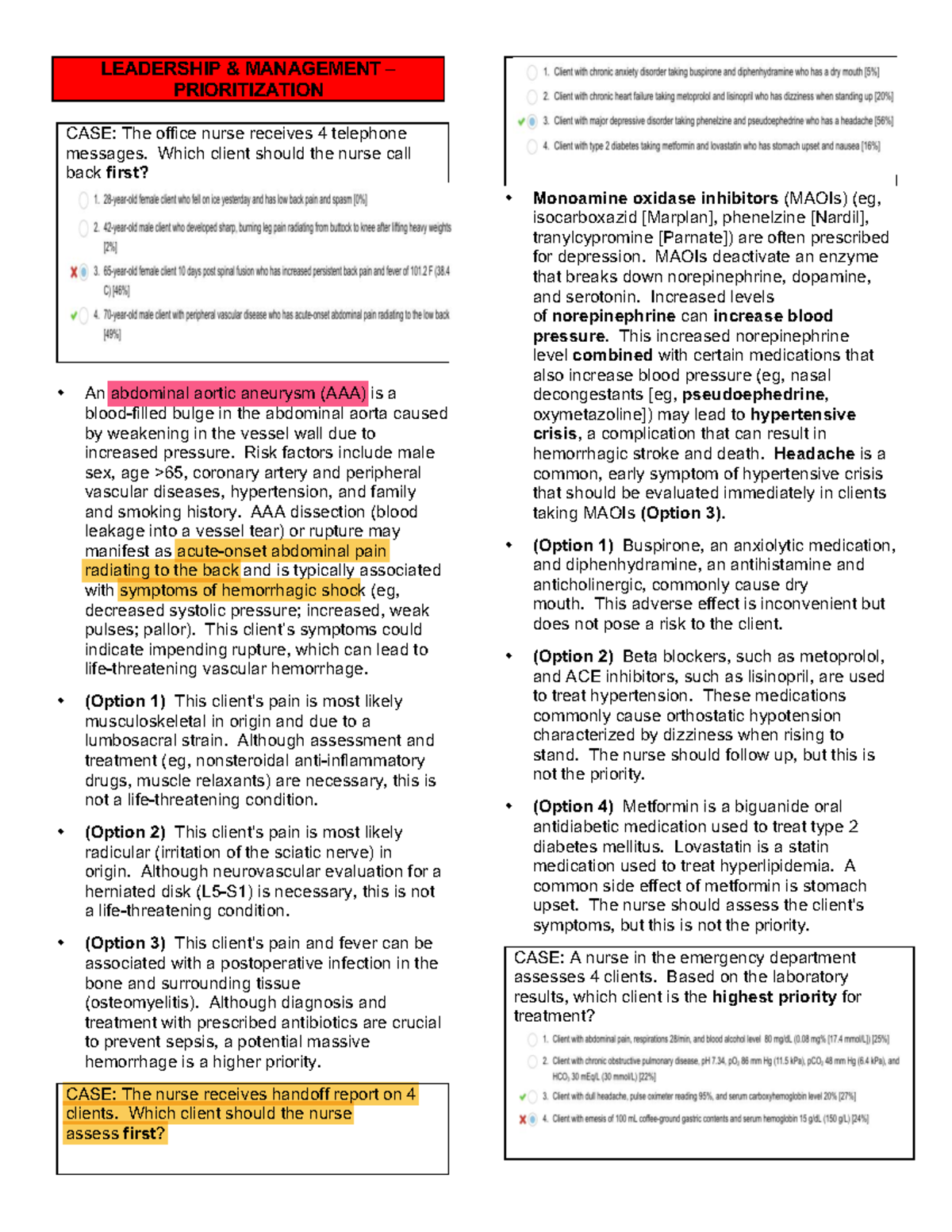 NUR 450 Leadership Management Prioritization Case Study Analysis - Studocu