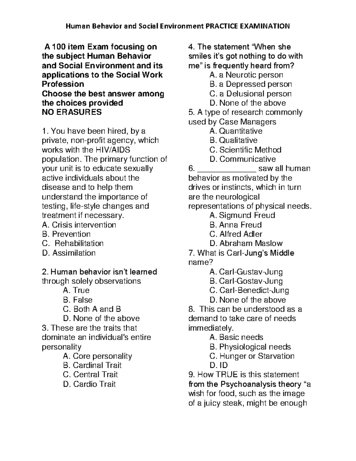 Human Behavior and Social Environment (HBSE) Mock Exam: Practice ...